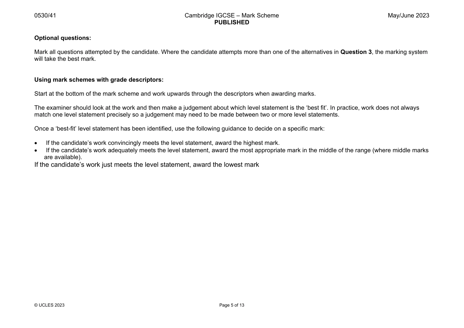 Mark scheme, page 5 of 13