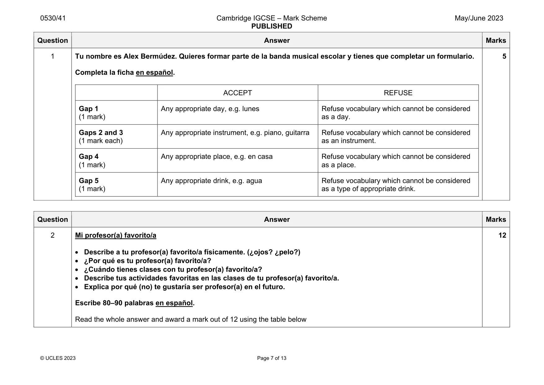 Mark scheme, page 7 of 13