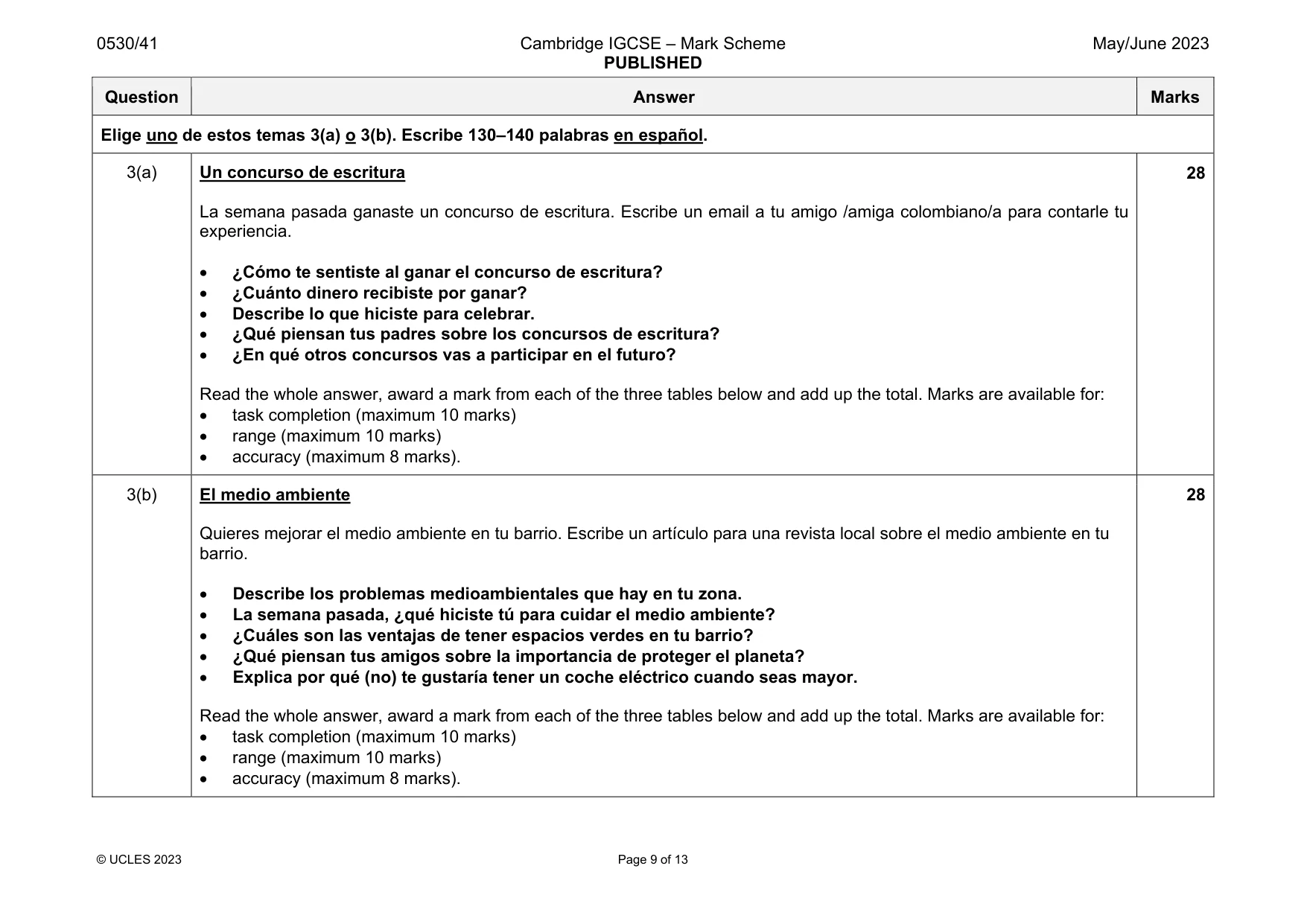 Mark scheme, page 9 of 13