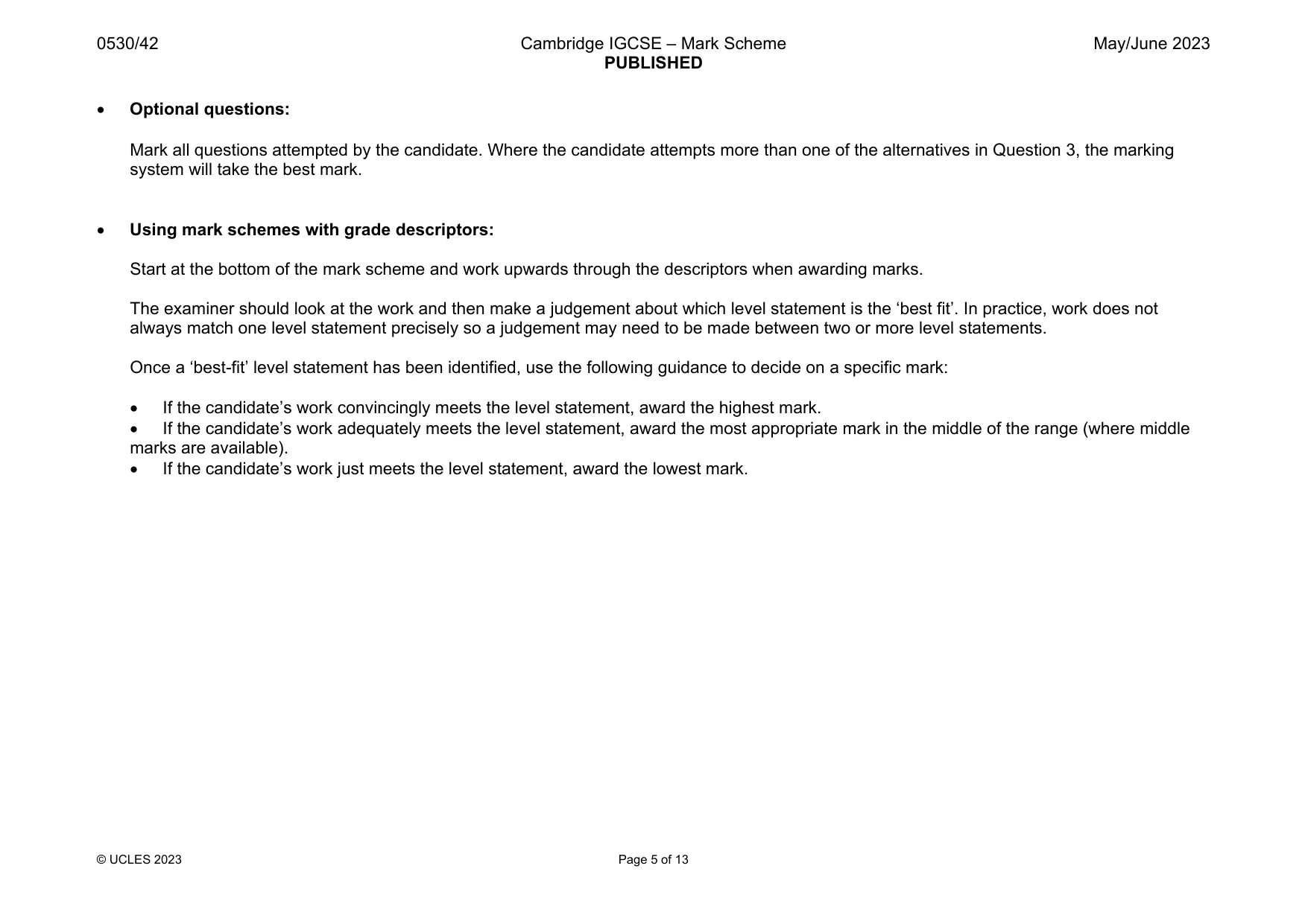 Mark scheme, page 5 of 13