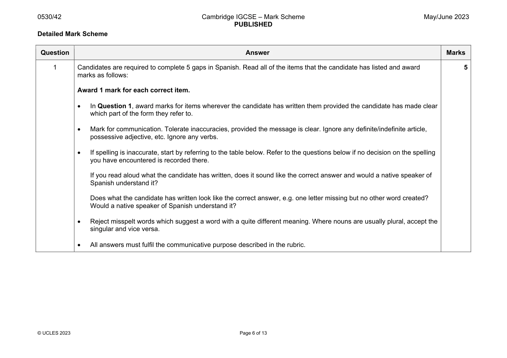 Mark scheme, page 6 of 13