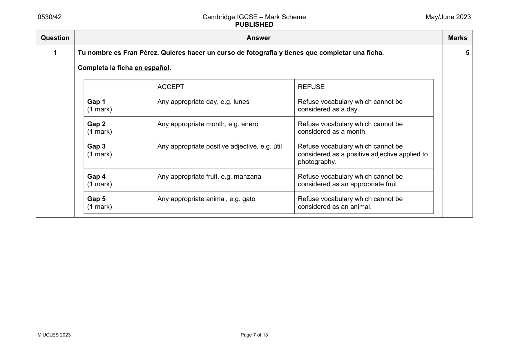 Mark scheme, page 7 of 13