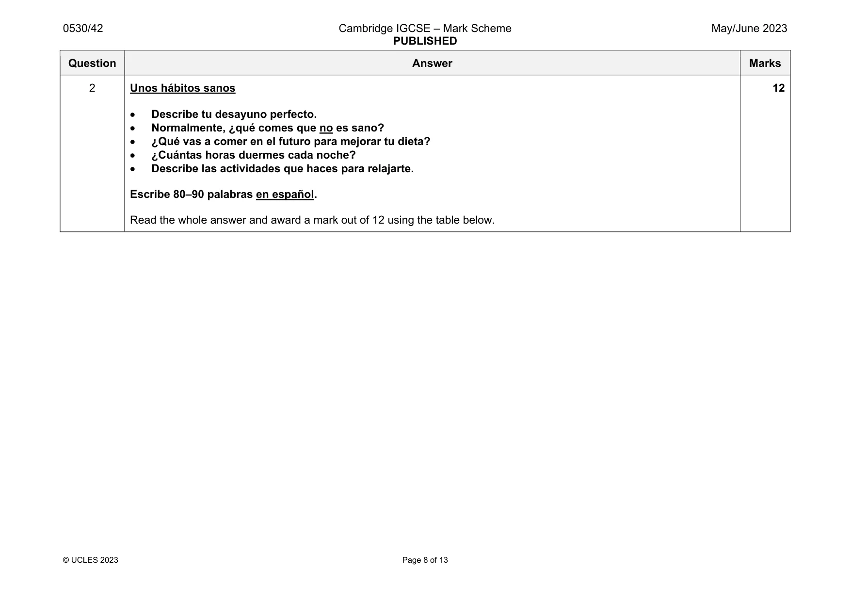 Mark scheme, page 8 of 13
