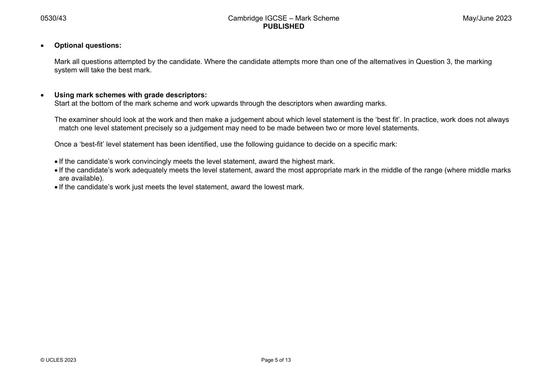 Mark scheme, page 5 of 13
