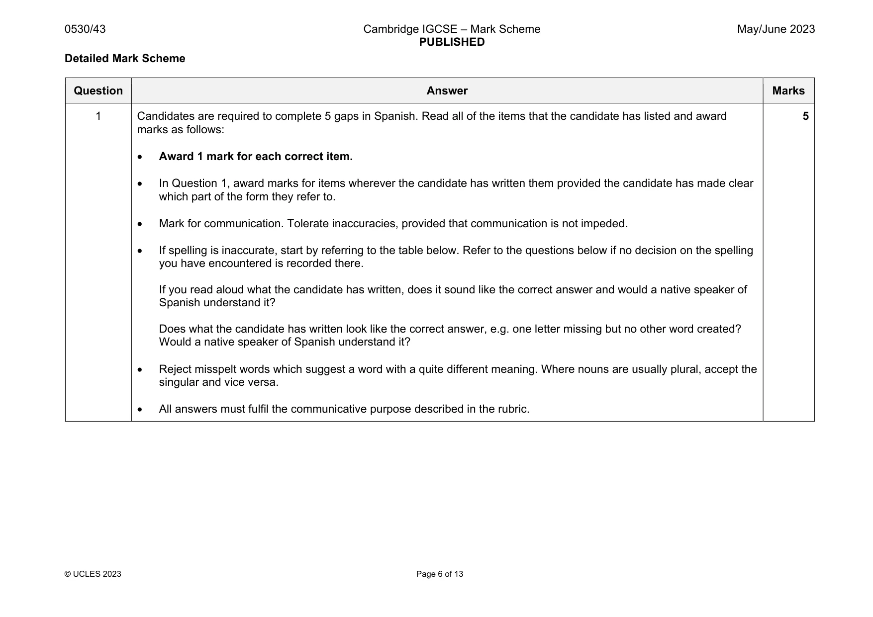 Mark scheme, page 6 of 13