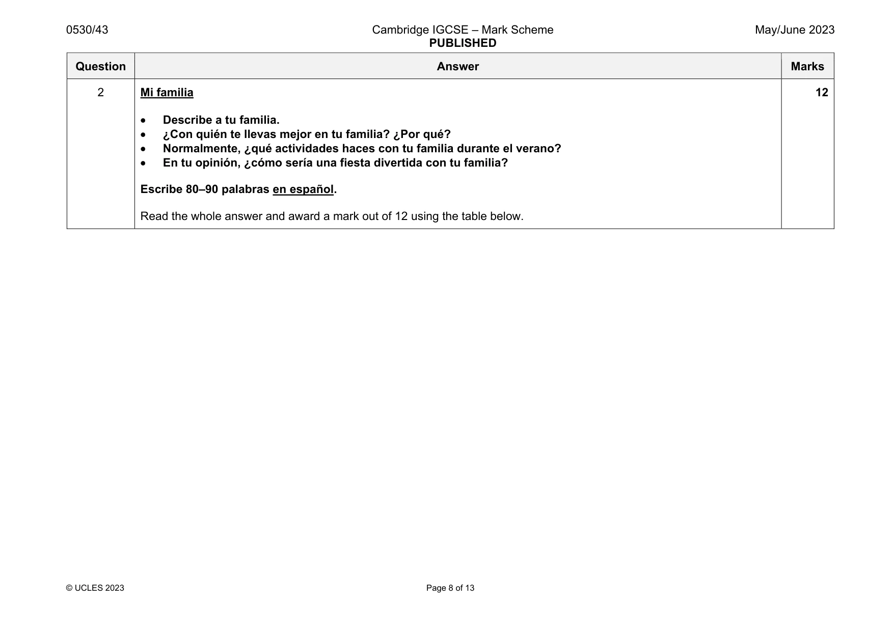 Mark scheme, page 8 of 13