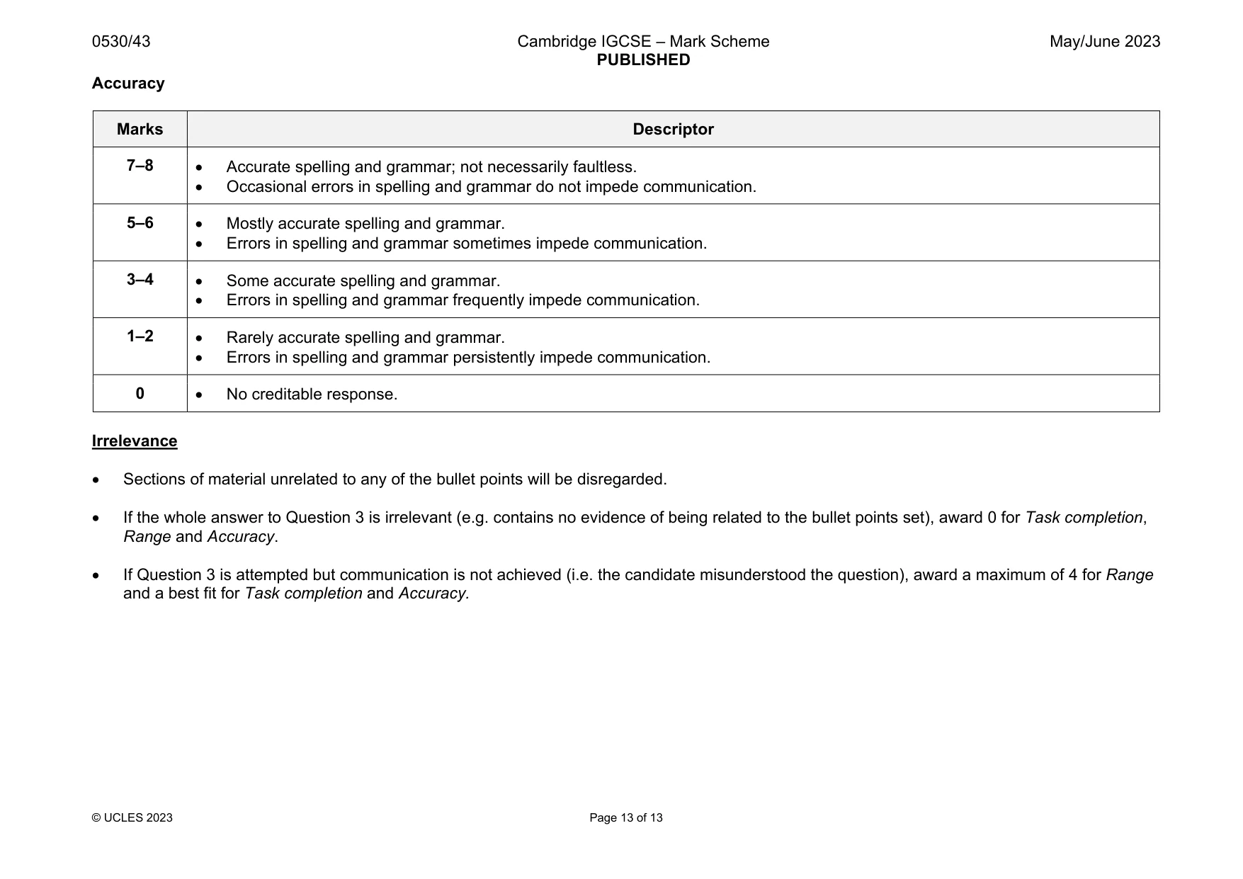 Mark scheme, page 13 of 13