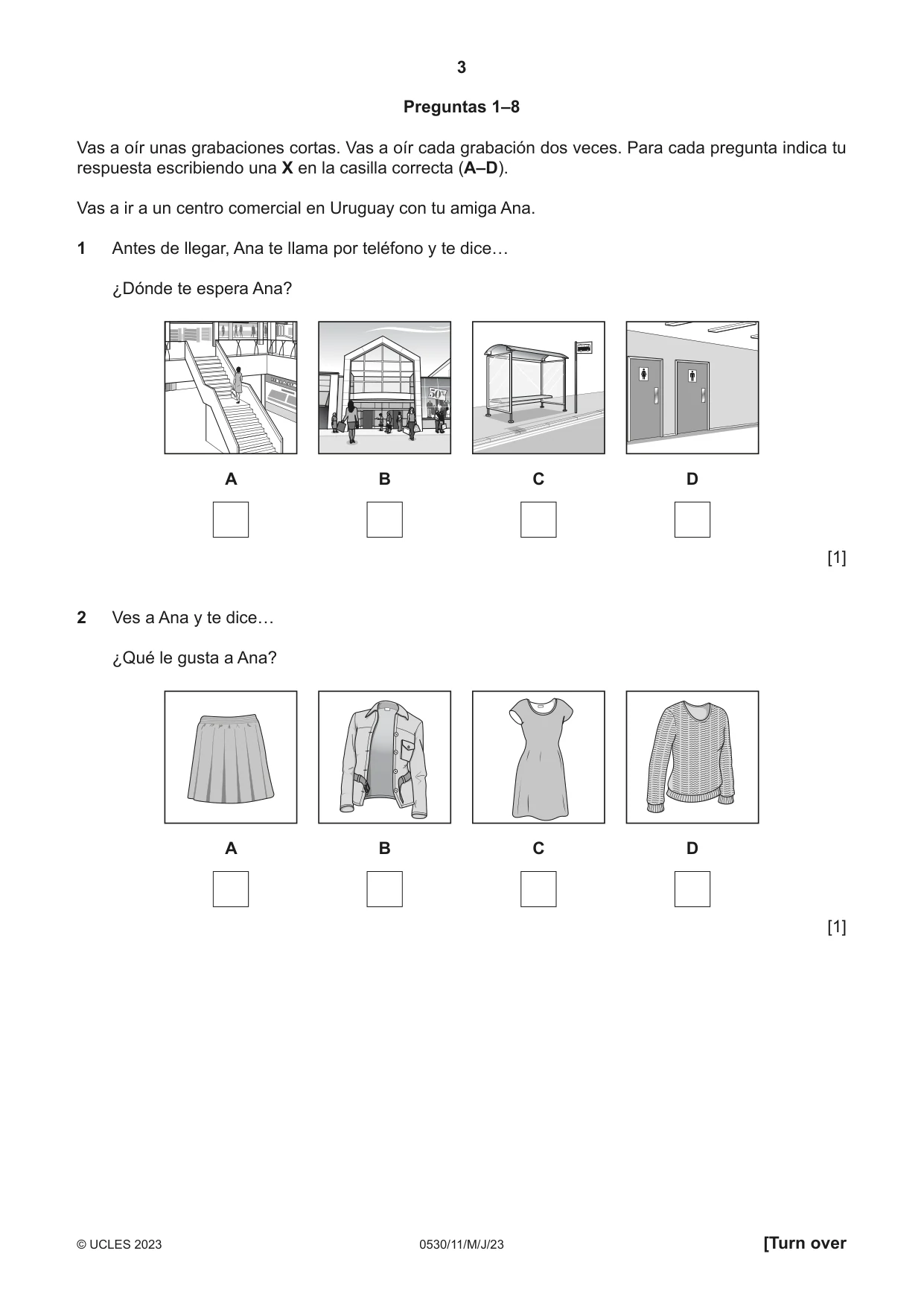 Cambridge IGCSE Spanish - Foreign Language 0530 2023 May/June Paper 1 · Variant 1 question paper, page 3 of 16