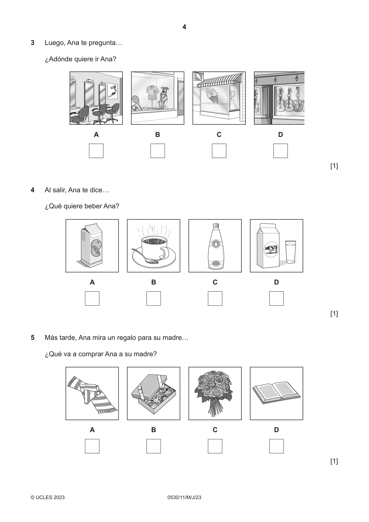 Cambridge IGCSE Spanish - Foreign Language 0530 2023 May/June Paper 1 · Variant 1 question paper, page 4 of 16