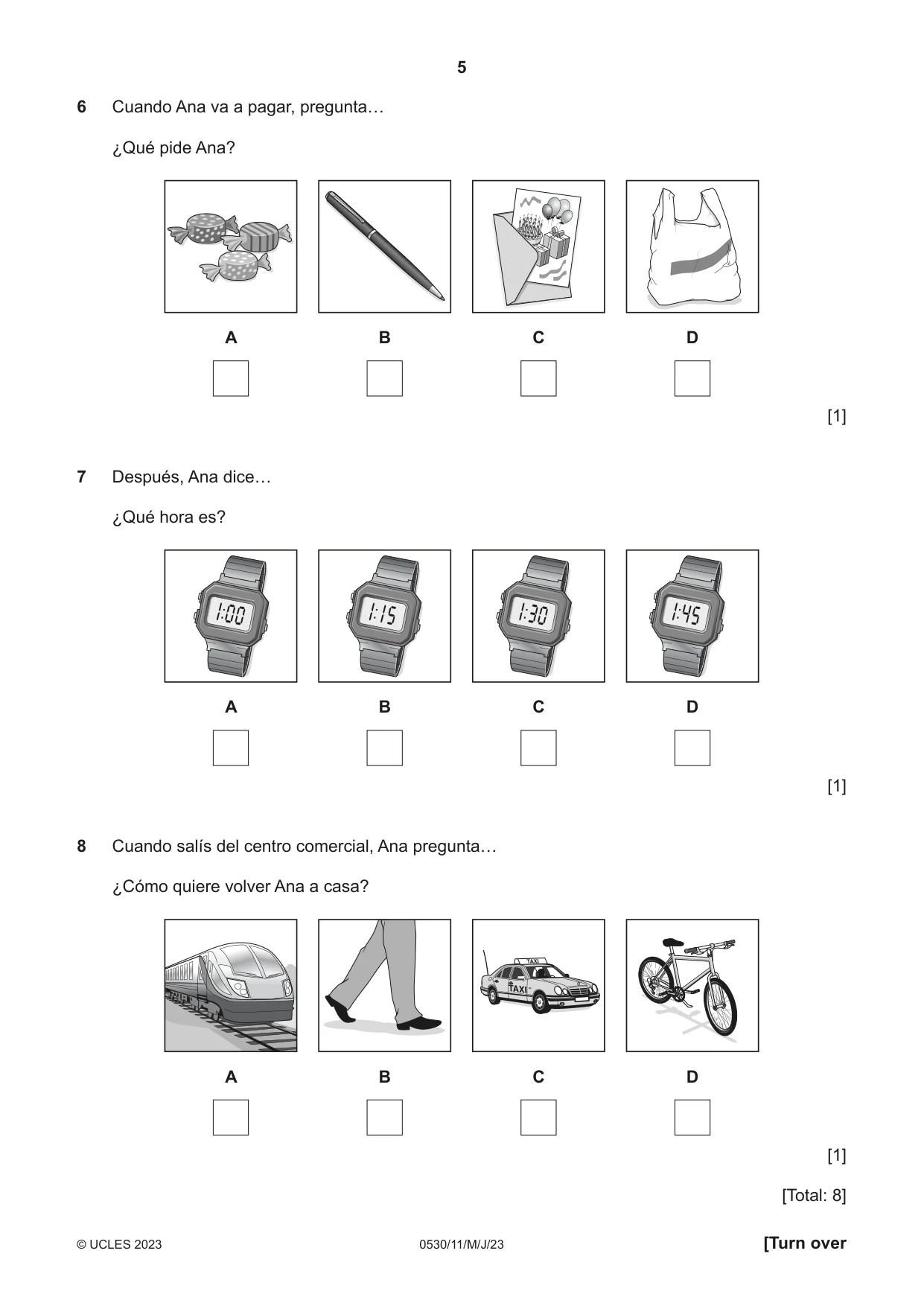 Cambridge IGCSE Spanish - Foreign Language 0530 2023 May/June Paper 1 · Variant 1 question paper, page 5 of 16