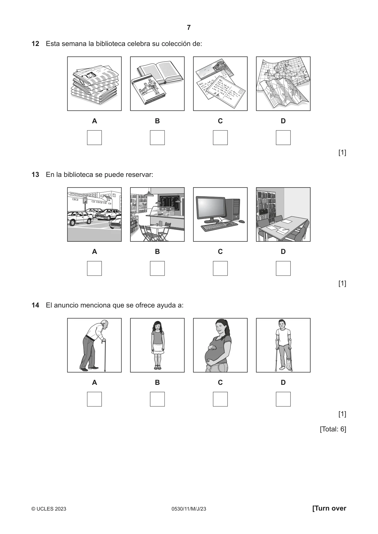 Cambridge IGCSE Spanish - Foreign Language 0530 2023 May/June Paper 1 · Variant 1 question paper, page 7 of 16