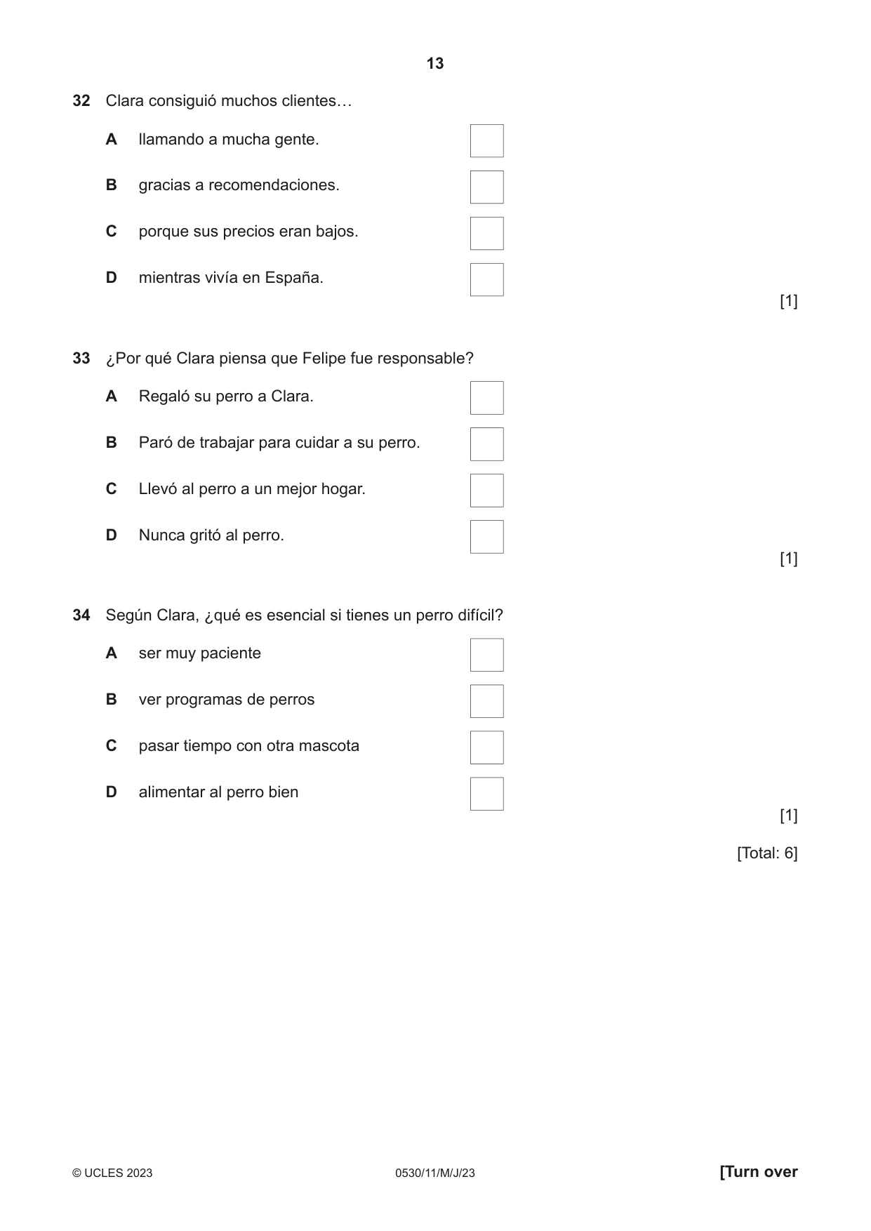Cambridge IGCSE Spanish - Foreign Language 0530 2023 May/June Paper 1 · Variant 1 question paper, page 13 of 16