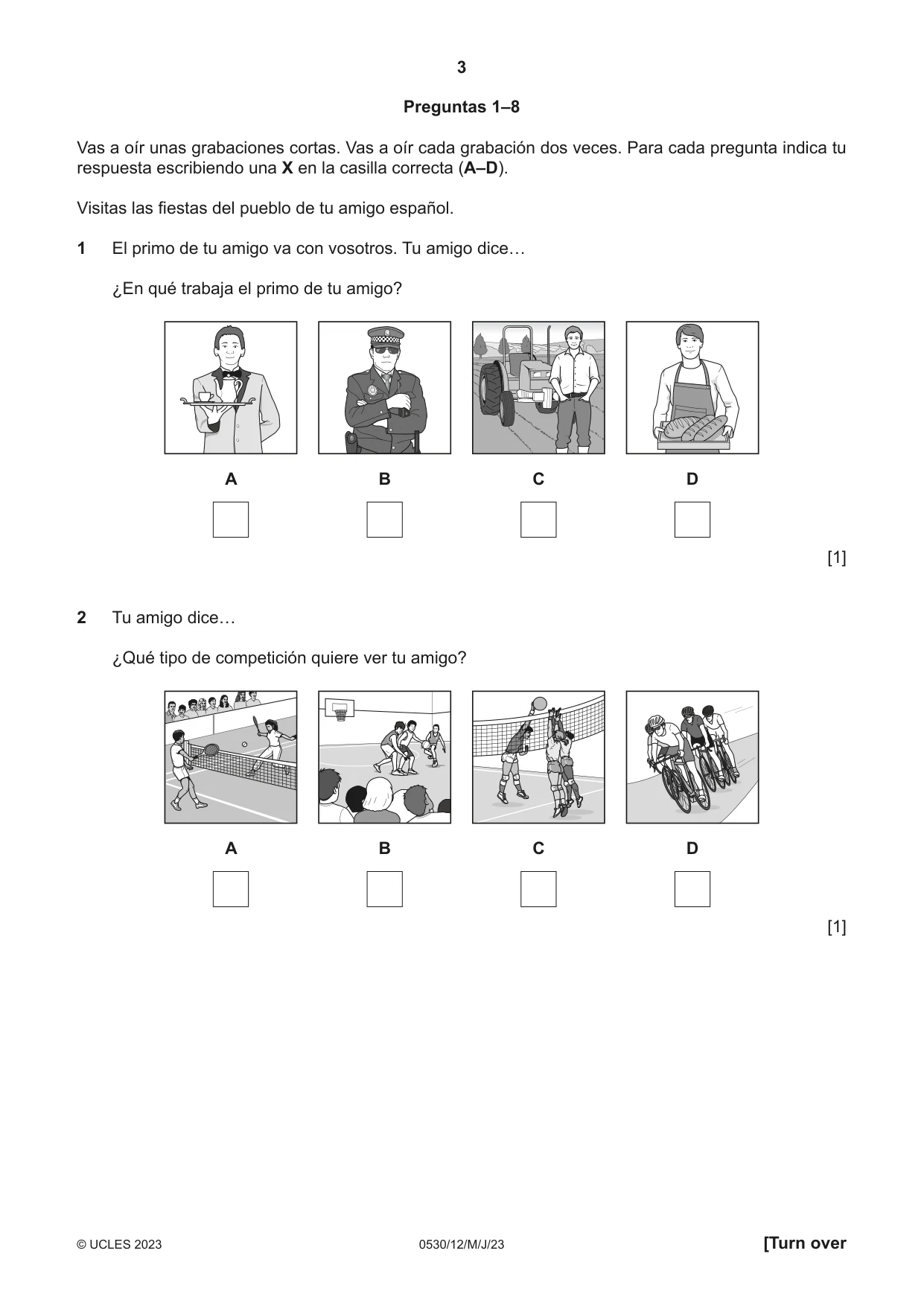 Cambridge IGCSE Spanish - Foreign Language 0530 2023 May/June Paper 1 · Variant 2 question paper, page 3 of 16