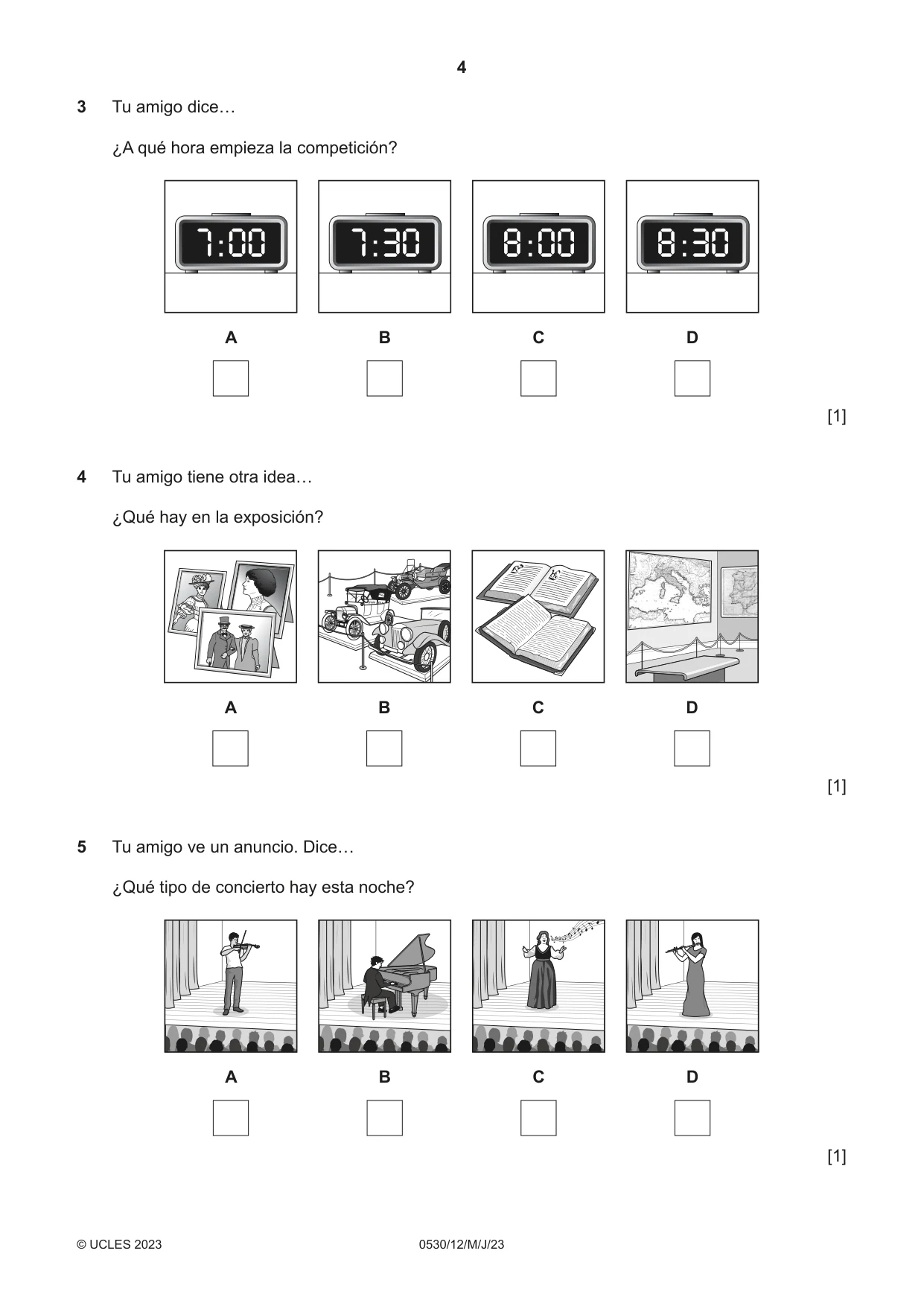 Cambridge IGCSE Spanish - Foreign Language 0530 2023 May/June Paper 1 · Variant 2 question paper, page 4 of 16