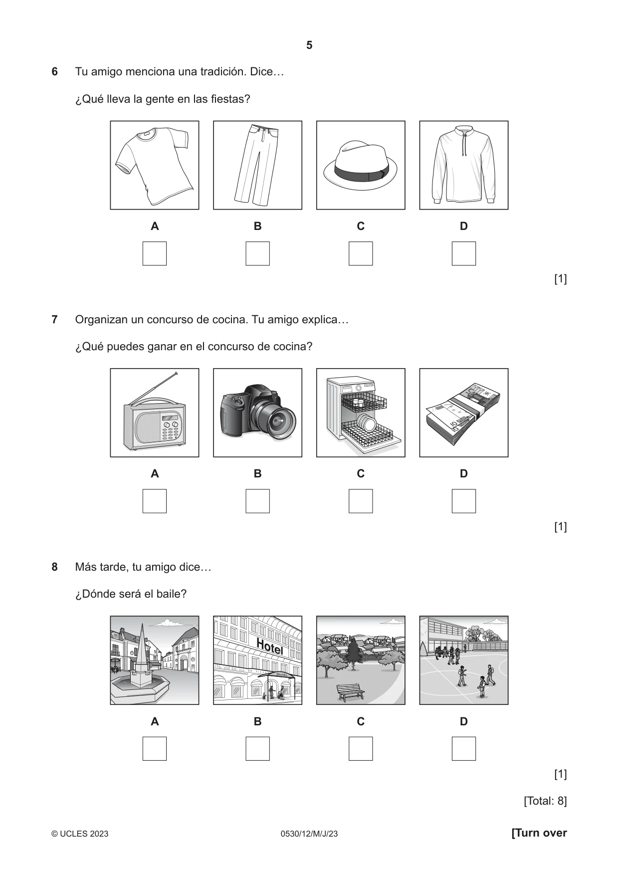 Cambridge IGCSE Spanish - Foreign Language 0530 2023 May/June Paper 1 · Variant 2 question paper, page 5 of 16