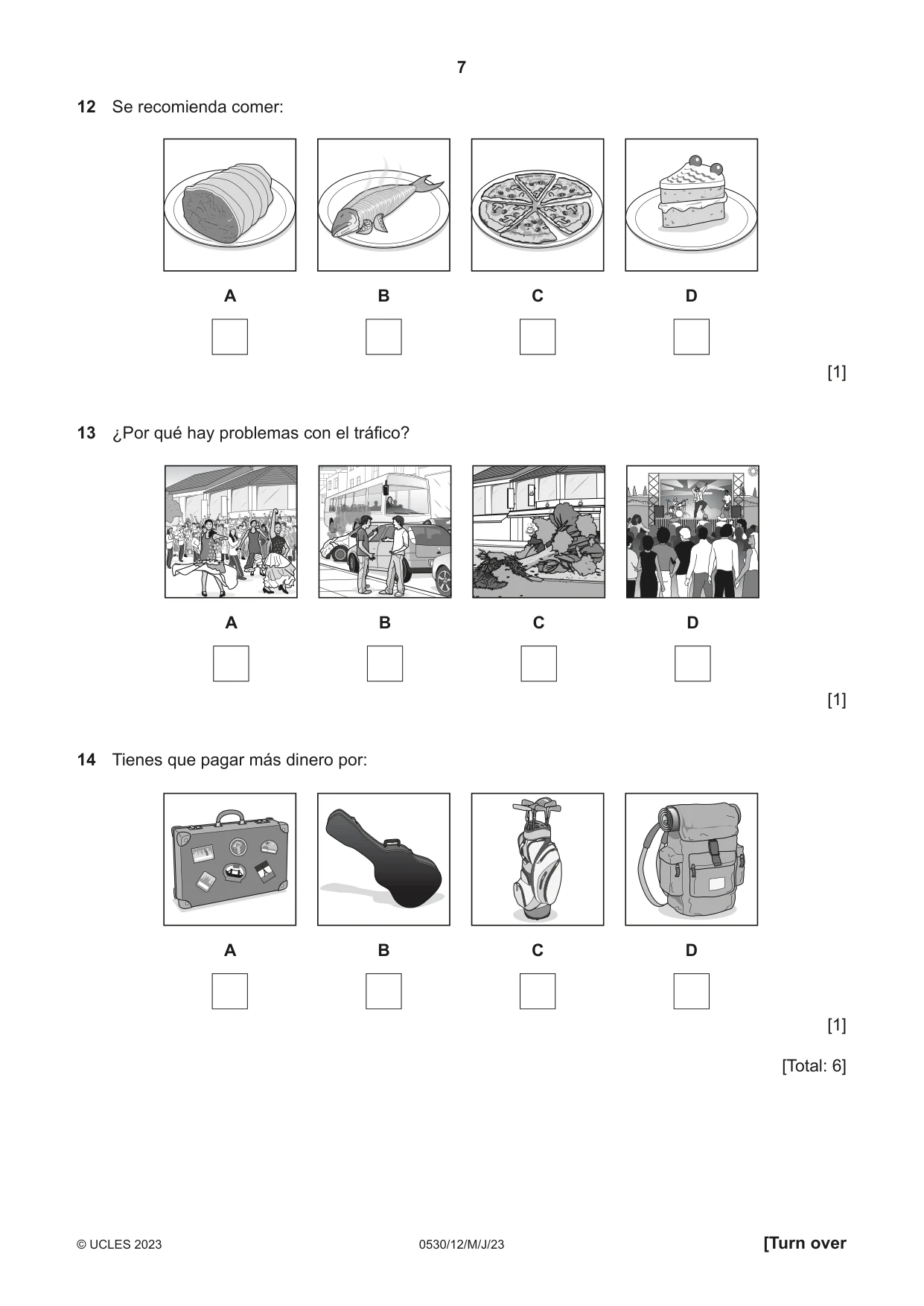 Cambridge IGCSE Spanish - Foreign Language 0530 2023 May/June Paper 1 · Variant 2 question paper, page 7 of 16