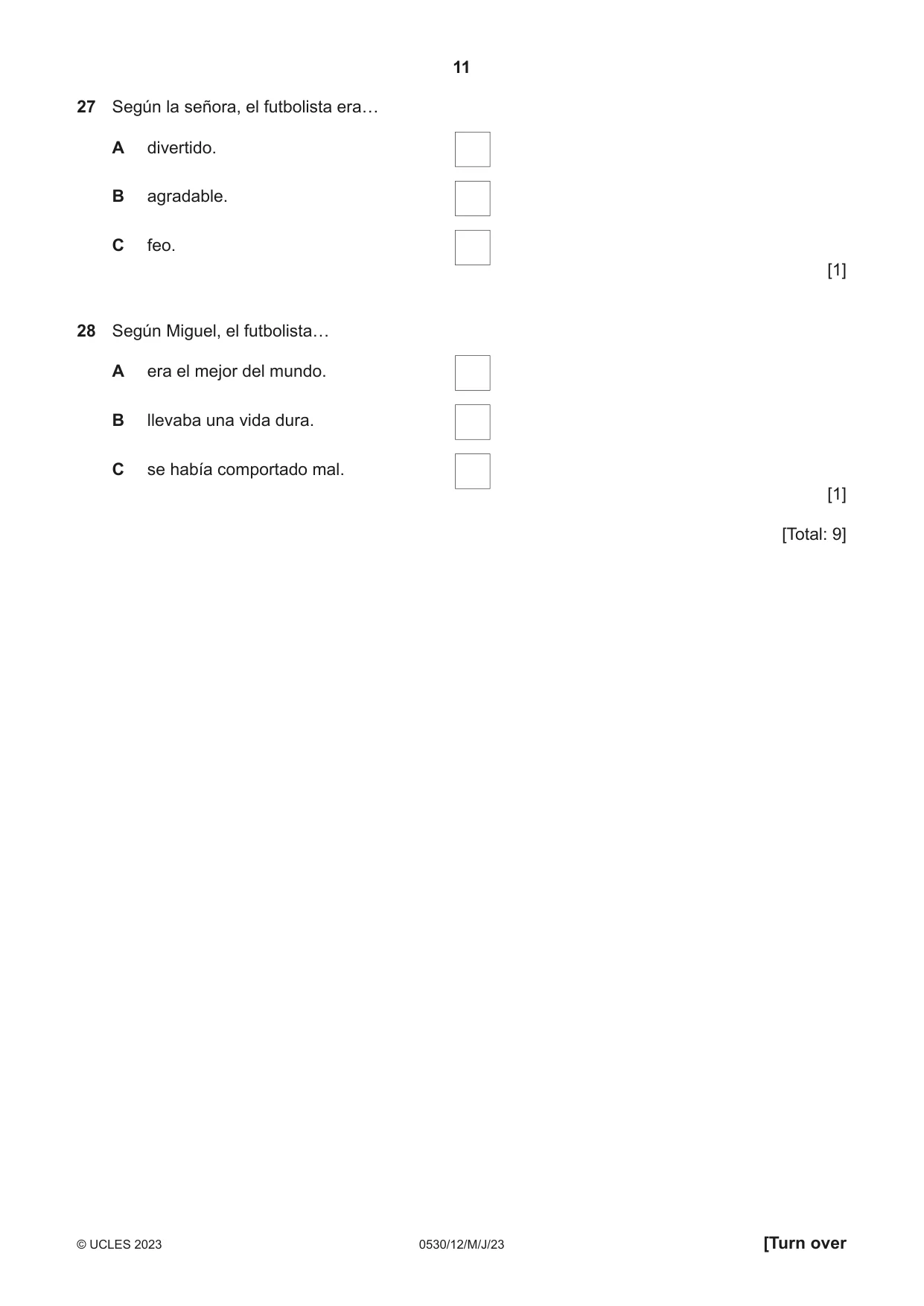 Cambridge IGCSE Spanish - Foreign Language 0530 2023 May/June Paper 1 · Variant 2 question paper, page 11 of 16