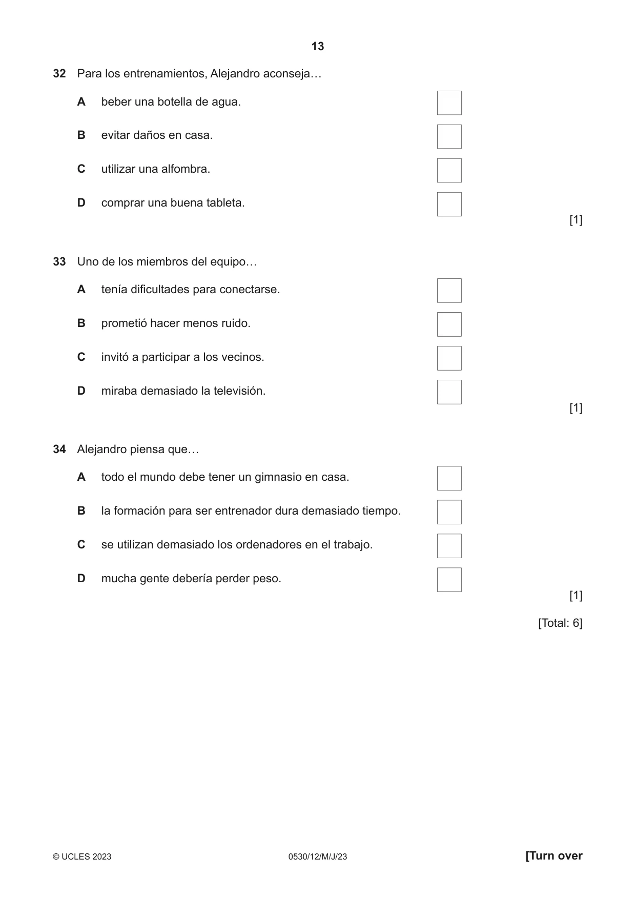 Cambridge IGCSE Spanish - Foreign Language 0530 2023 May/June Paper 1 · Variant 2 question paper, page 13 of 16