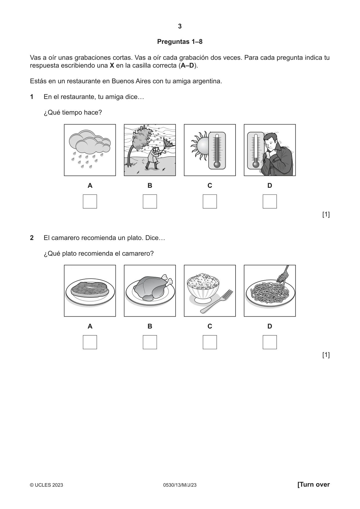 Cambridge IGCSE Spanish - Foreign Language 0530 2023 May/June Paper 1 · Variant 3 question paper, page 3 of 16