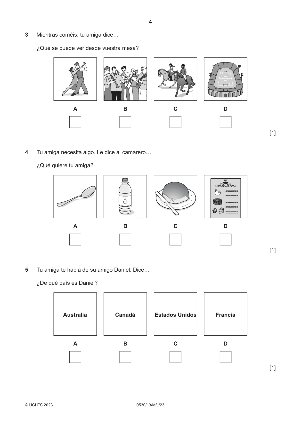 Cambridge IGCSE Spanish - Foreign Language 0530 2023 May/June Paper 1 · Variant 3 question paper, page 4 of 16