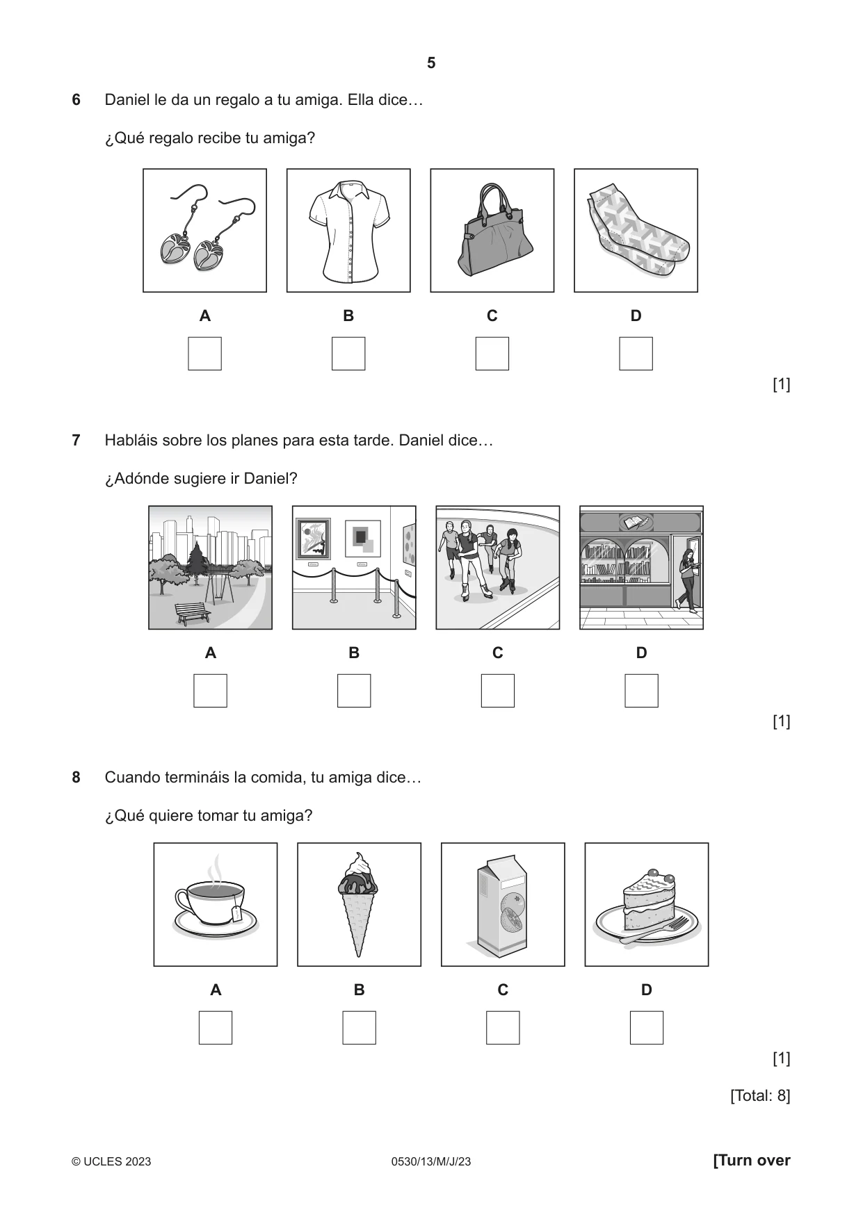 Cambridge IGCSE Spanish - Foreign Language 0530 2023 May/June Paper 1 · Variant 3 question paper, page 5 of 16