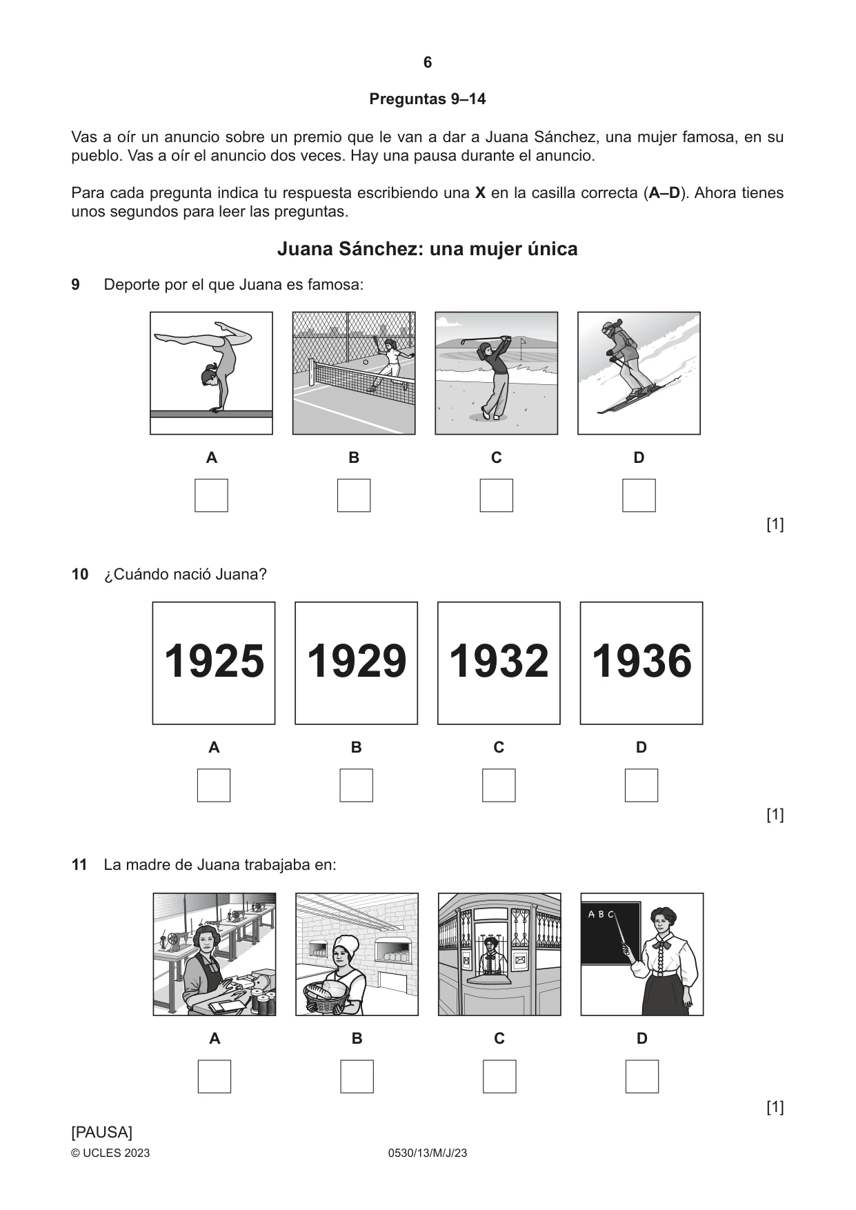 Cambridge IGCSE Spanish - Foreign Language 0530 2023 May/June Paper 1 · Variant 3 question paper, page 6 of 16
