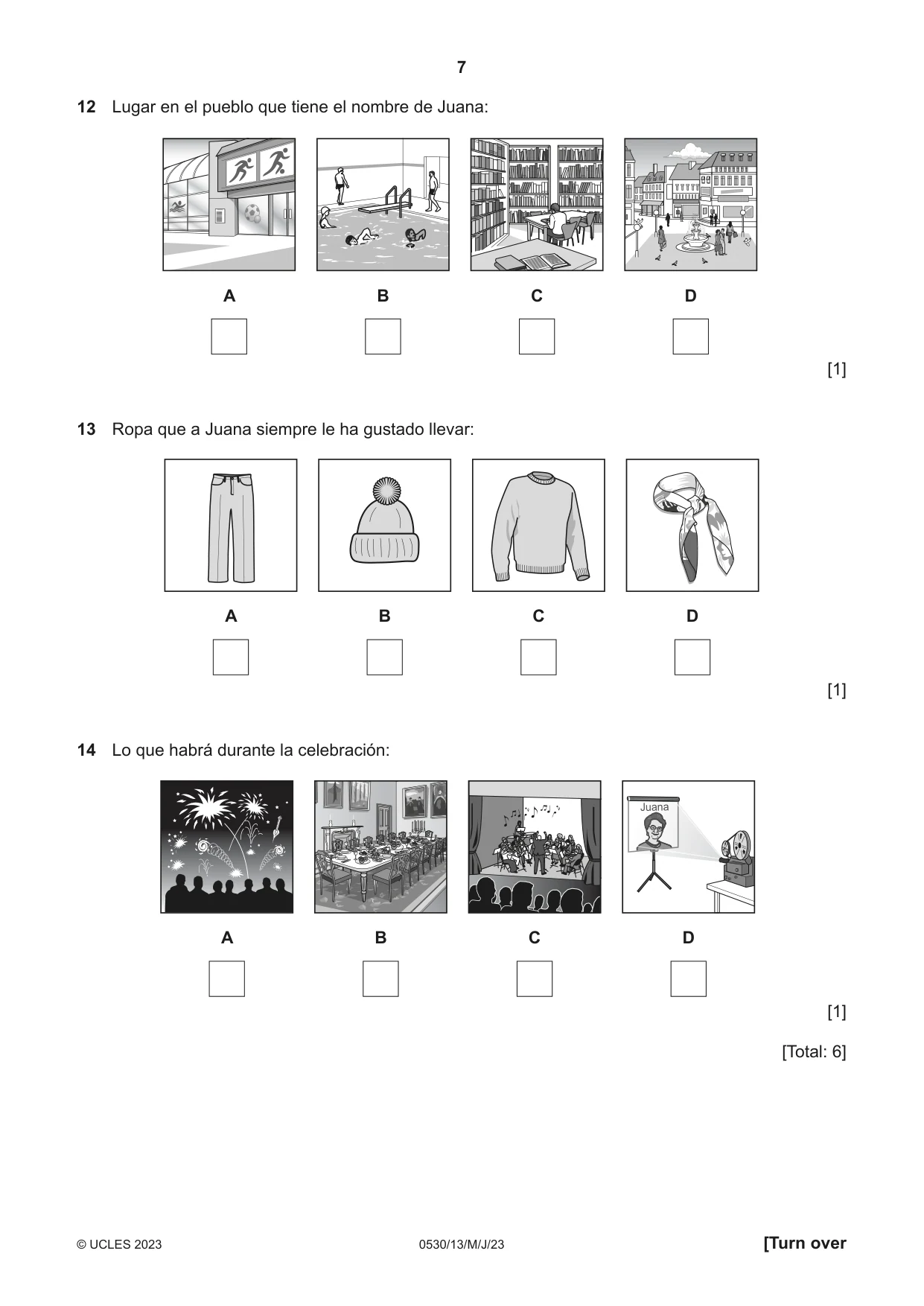 Cambridge IGCSE Spanish - Foreign Language 0530 2023 May/June Paper 1 · Variant 3 question paper, page 7 of 16