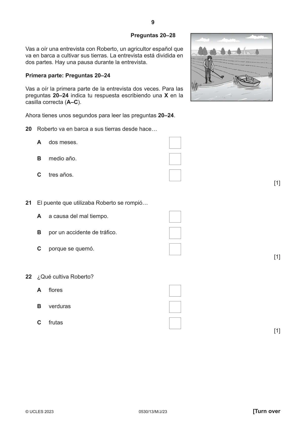 Cambridge IGCSE Spanish - Foreign Language 0530 2023 May/June Paper 1 · Variant 3 question paper, page 9 of 16