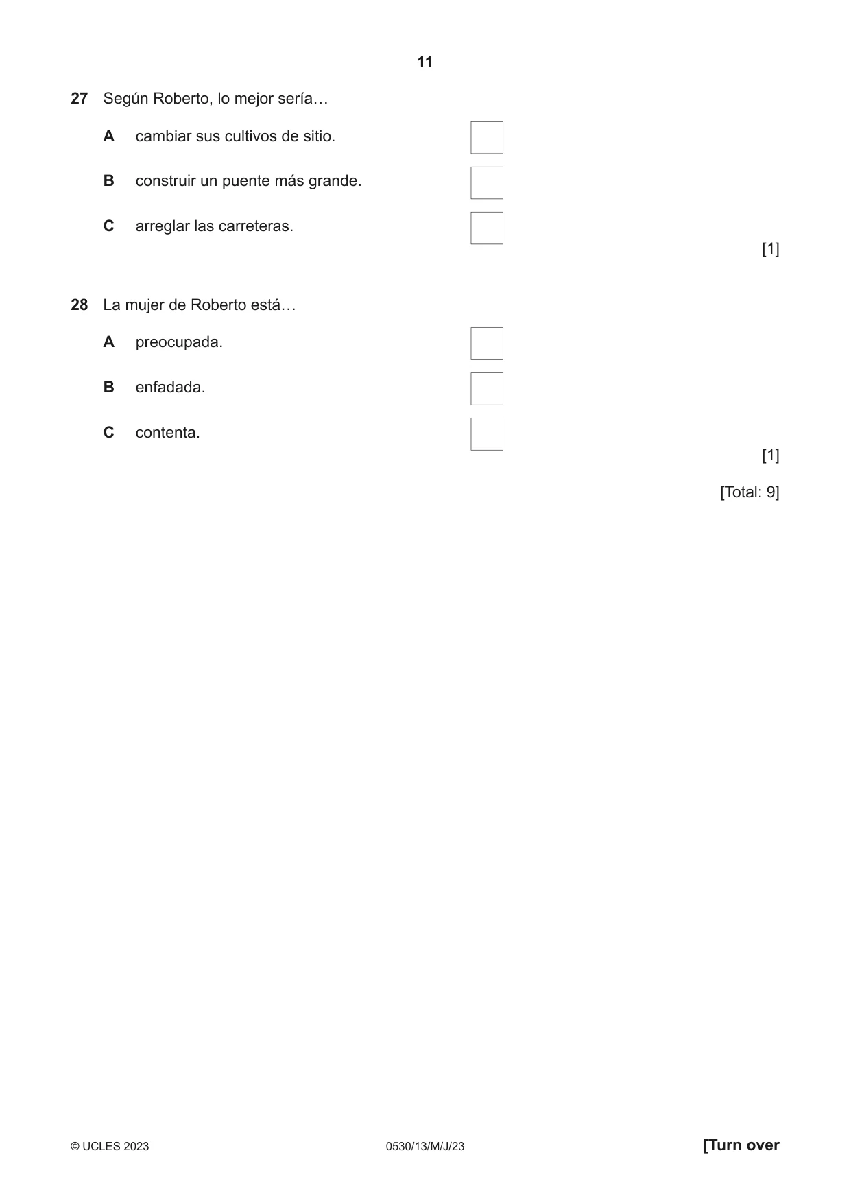 Cambridge IGCSE Spanish - Foreign Language 0530 2023 May/June Paper 1 · Variant 3 question paper, page 11 of 16