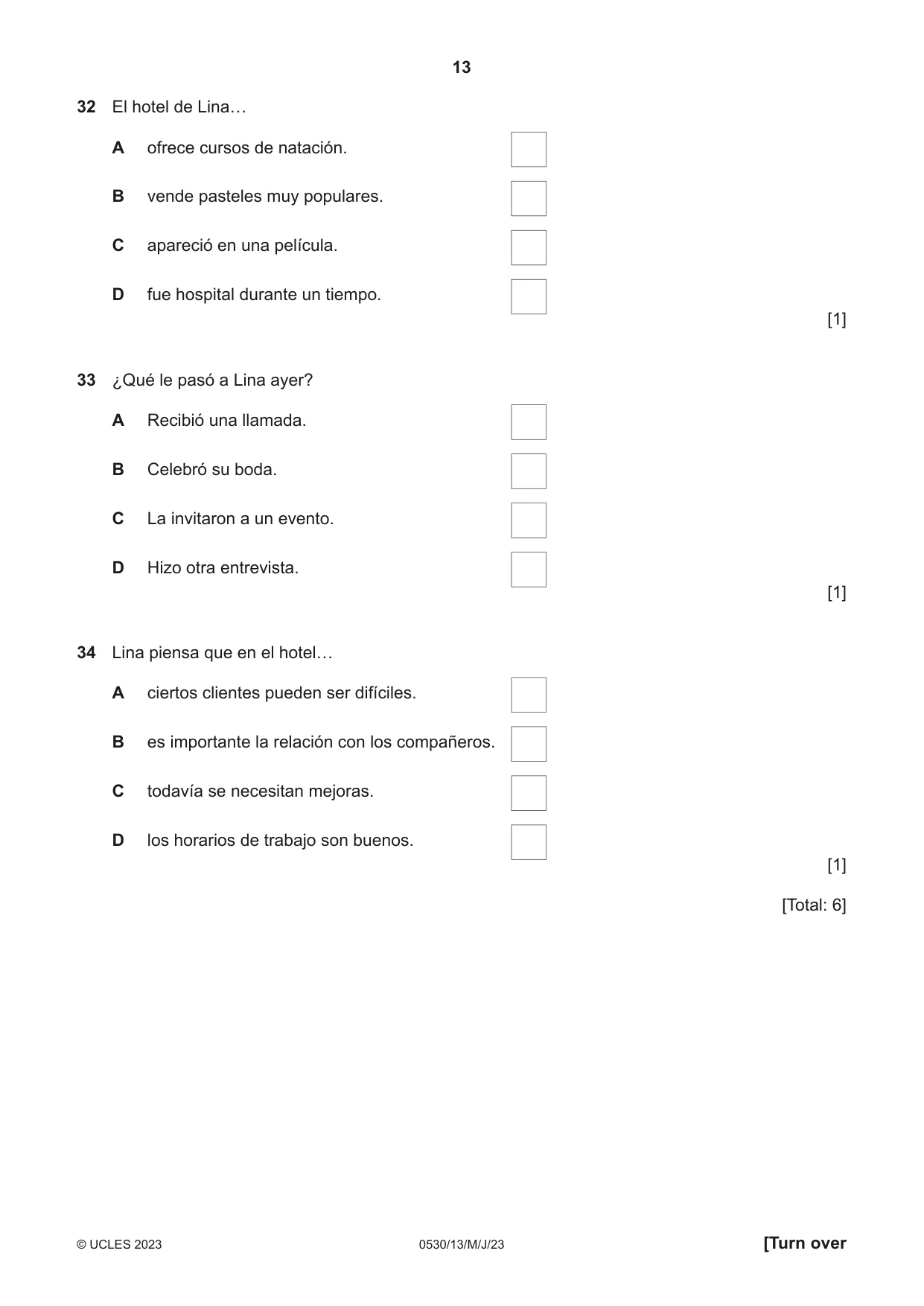Cambridge IGCSE Spanish - Foreign Language 0530 2023 May/June Paper 1 · Variant 3 question paper, page 13 of 16