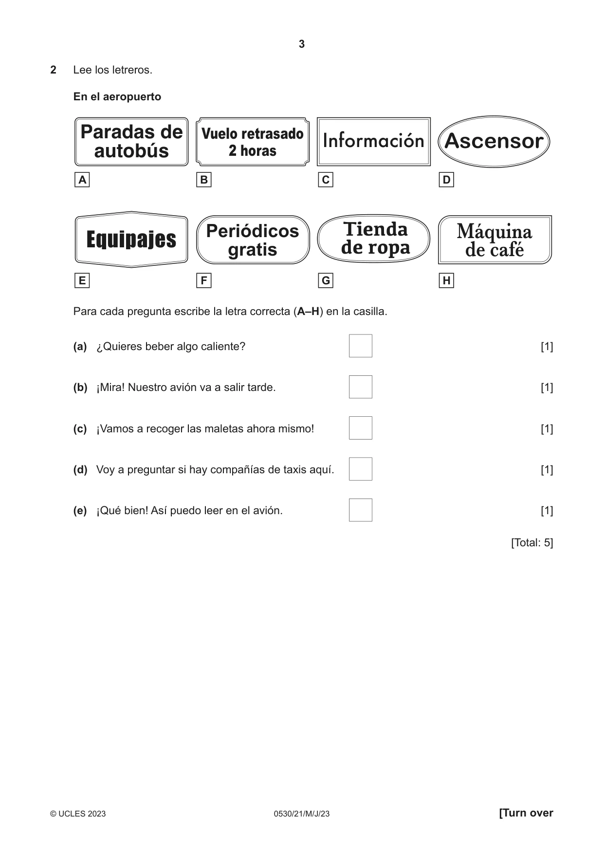 Cambridge IGCSE Spanish - Foreign Language 0530 2023 May/June Paper 2 · Variant 1 question paper, page 3 of 12