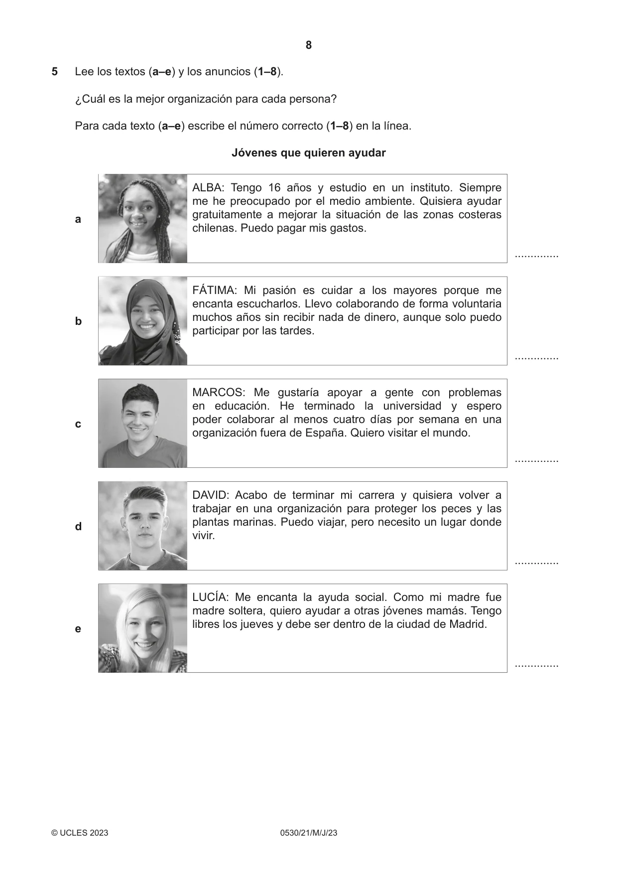 Cambridge IGCSE Spanish - Foreign Language 0530 2023 May/June Paper 2 · Variant 1 question paper, page 8 of 12