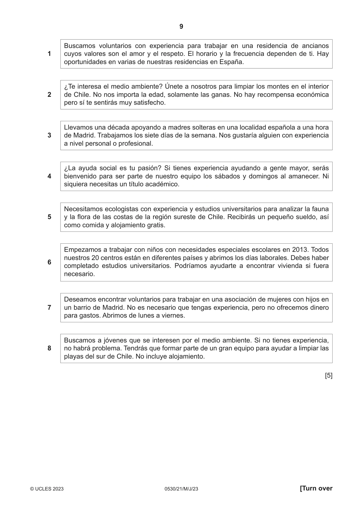 Cambridge IGCSE Spanish - Foreign Language 0530 2023 May/June Paper 2 · Variant 1 question paper, page 9 of 12