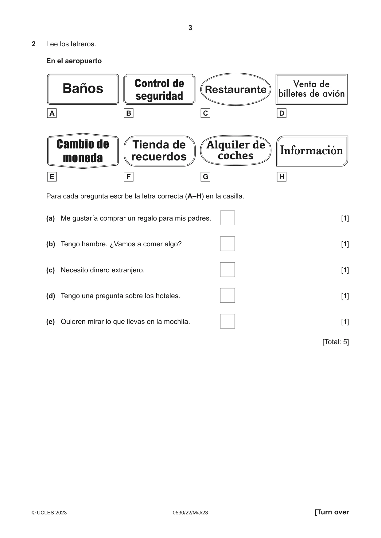 Cambridge IGCSE Spanish - Foreign Language 0530 2023 May/June Paper 2 · Variant 2 question paper, page 3 of 12