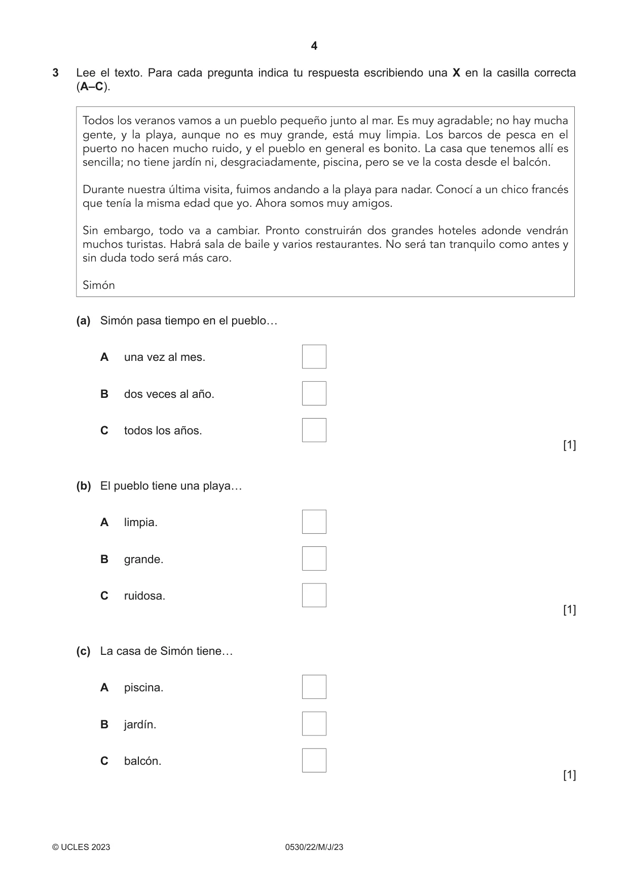 Cambridge IGCSE Spanish - Foreign Language 0530 2023 May/June Paper 2 · Variant 2 question paper, page 4 of 12