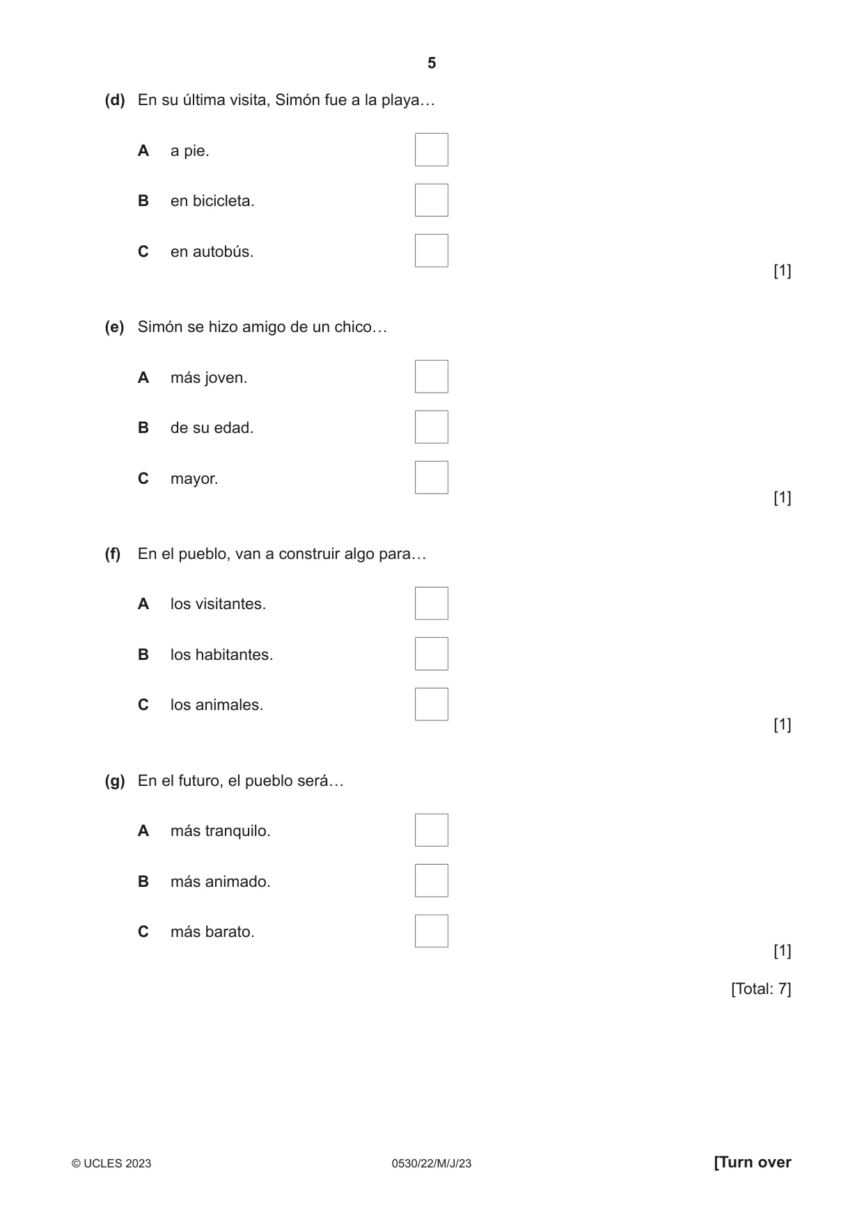 Cambridge IGCSE Spanish - Foreign Language 0530 2023 May/June Paper 2 · Variant 2 question paper, page 5 of 12