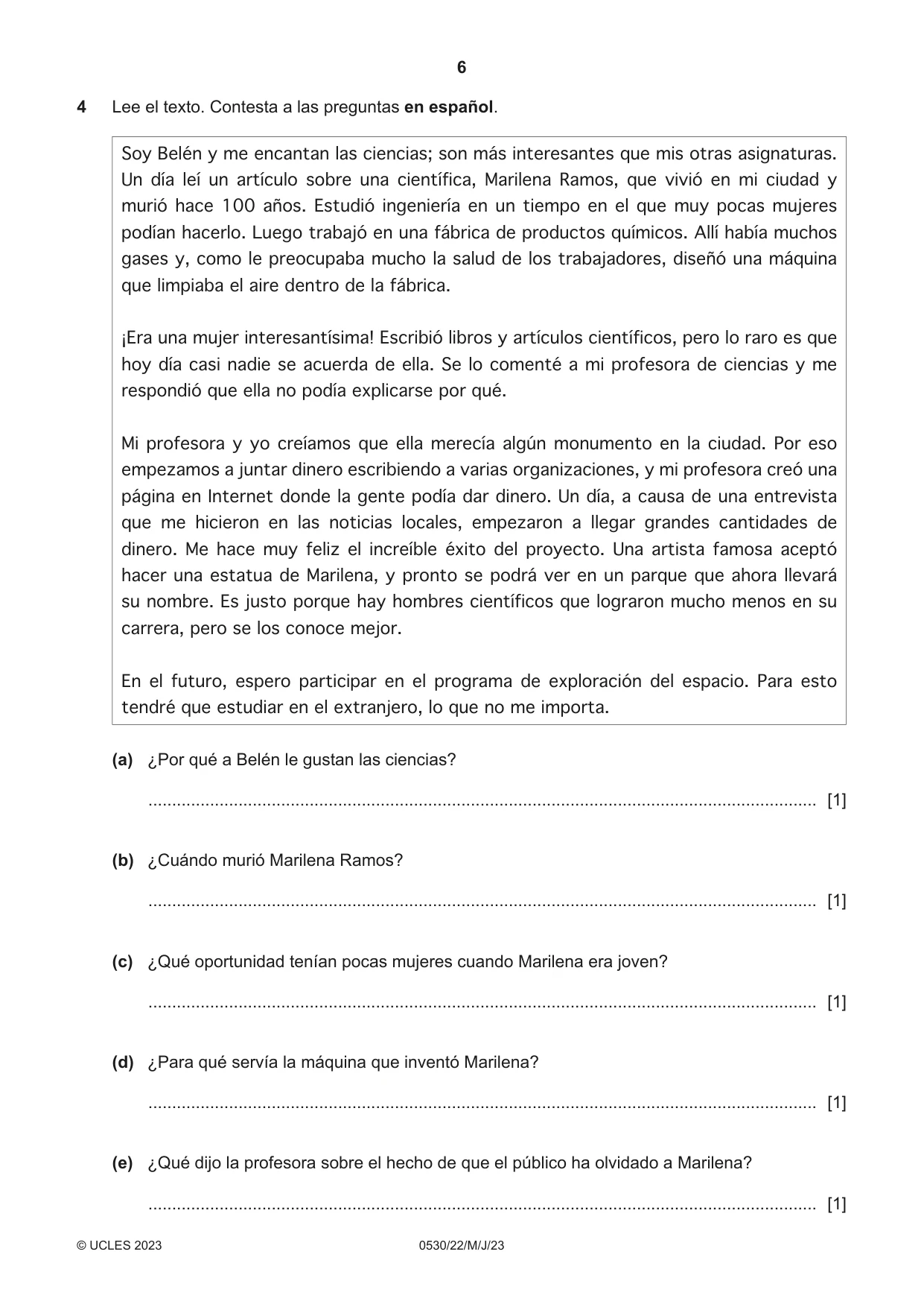 Cambridge IGCSE Spanish - Foreign Language 0530 2023 May/June Paper 2 · Variant 2 question paper, page 6 of 12