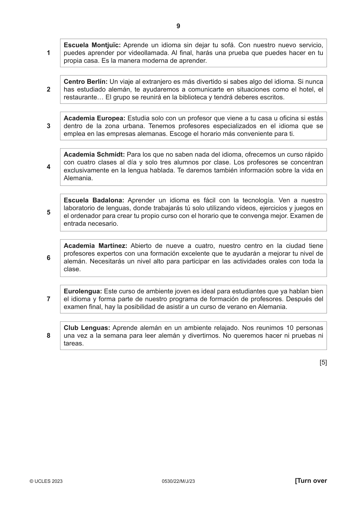 Cambridge IGCSE Spanish - Foreign Language 0530 2023 May/June Paper 2 · Variant 2 question paper, page 9 of 12