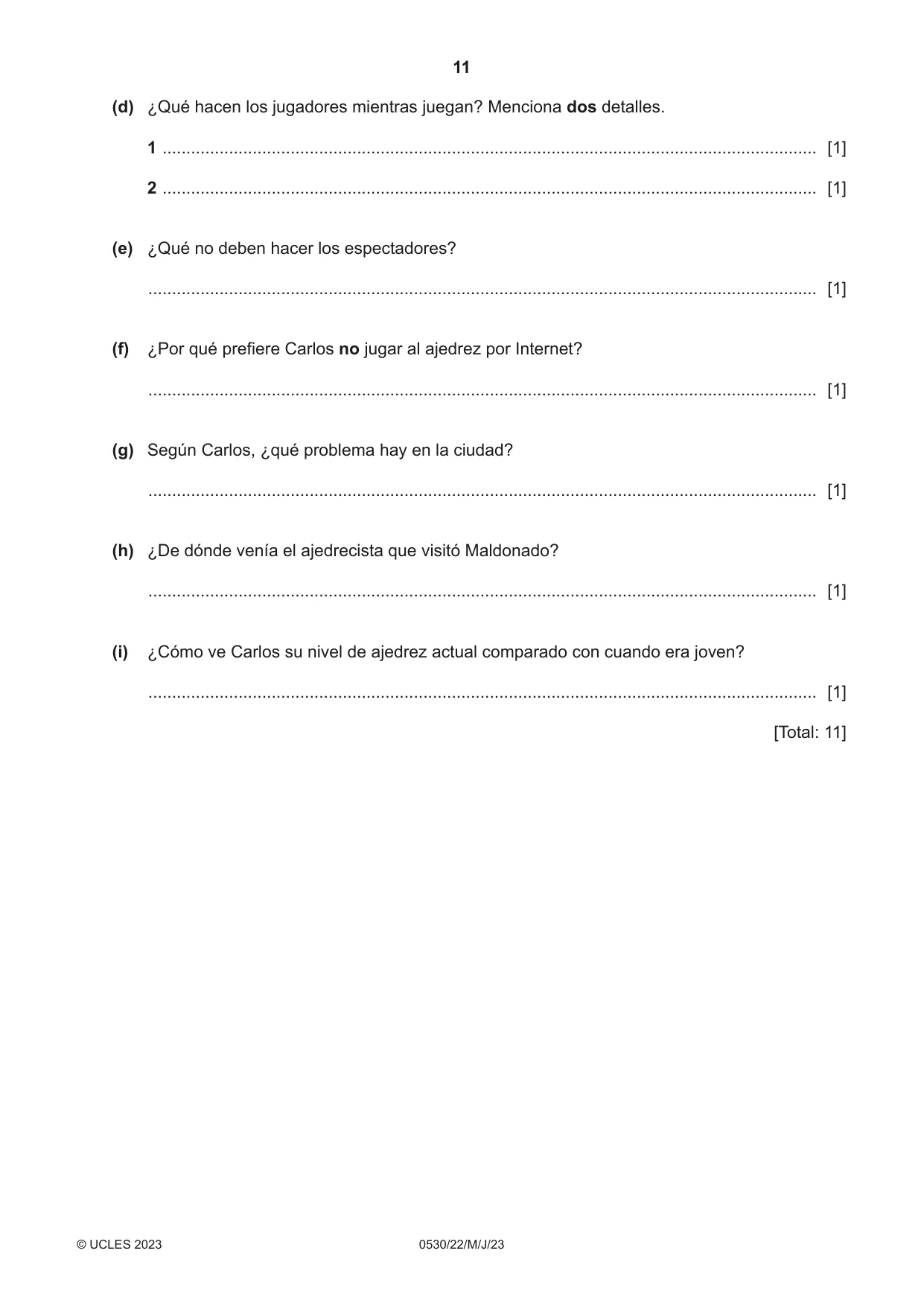 Cambridge IGCSE Spanish - Foreign Language 0530 2023 May/June Paper 2 · Variant 2 question paper, page 11 of 12