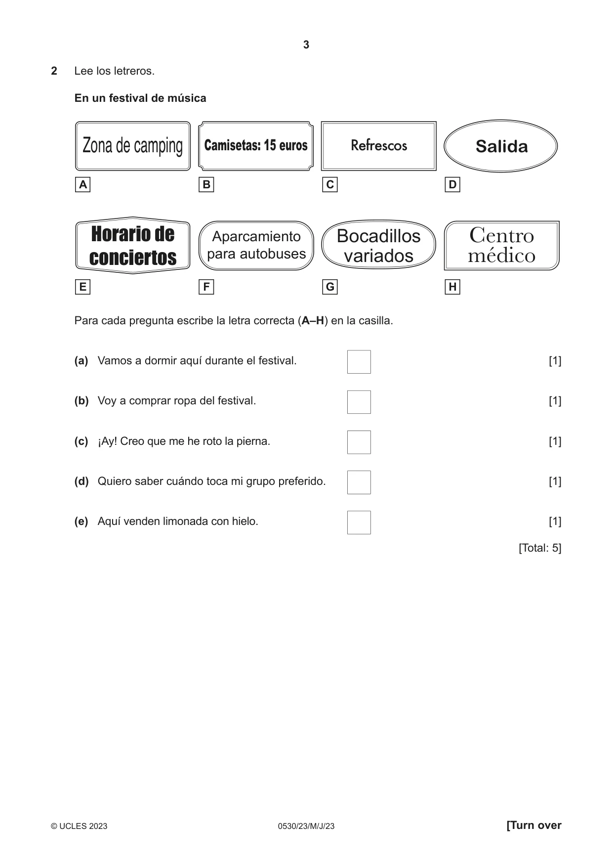 Cambridge IGCSE Spanish - Foreign Language 0530 2023 May/June Paper 2 · Variant 3 question paper, page 3 of 12