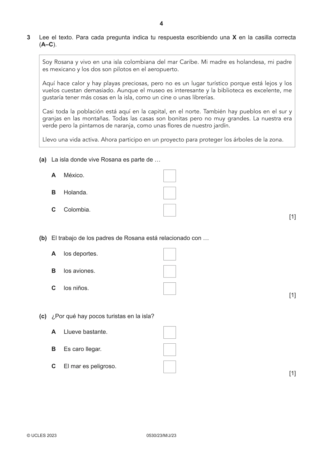 Cambridge IGCSE Spanish - Foreign Language 0530 2023 May/June Paper 2 · Variant 3 question paper, page 4 of 12