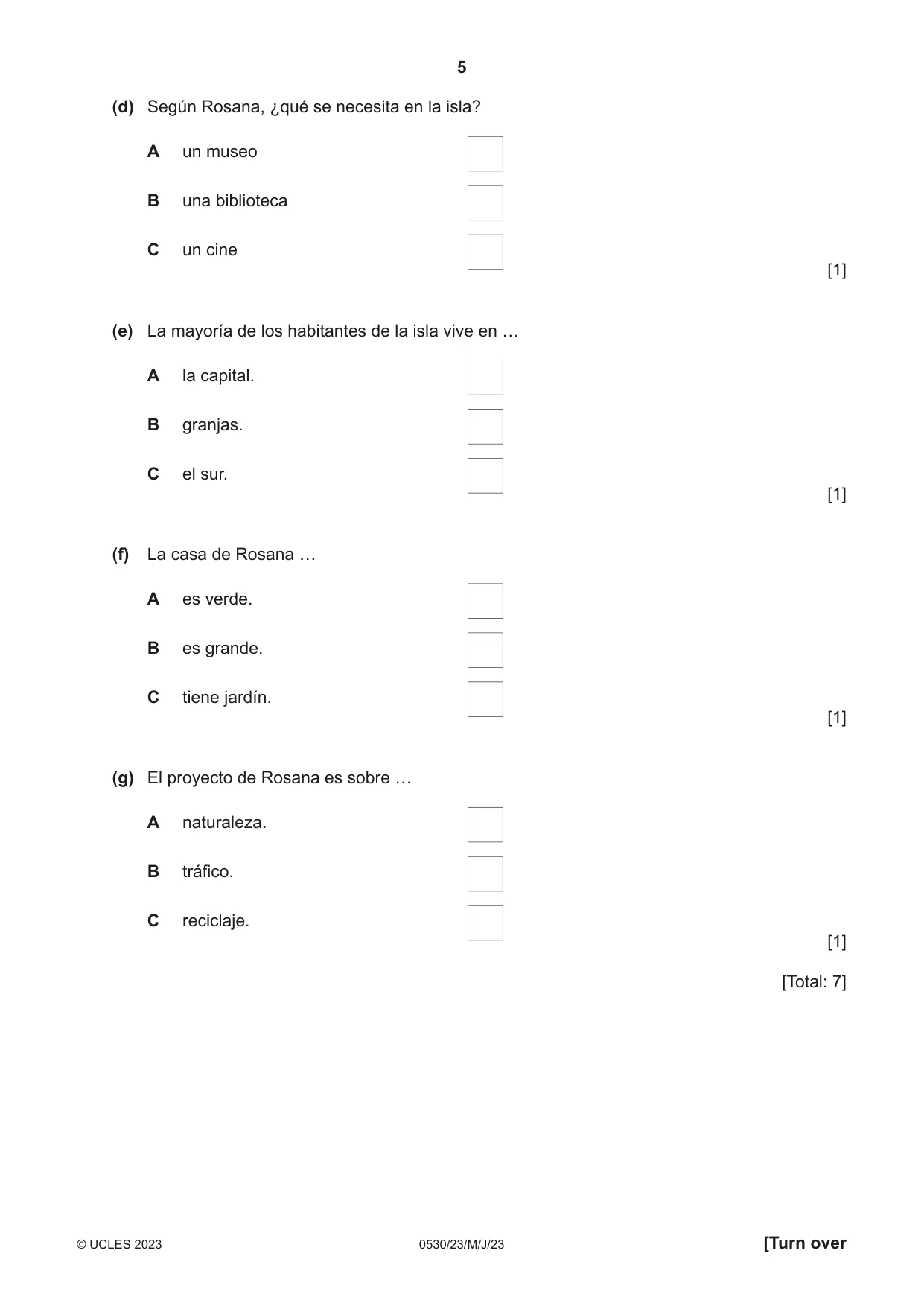 Cambridge IGCSE Spanish - Foreign Language 0530 2023 May/June Paper 2 · Variant 3 question paper, page 5 of 12