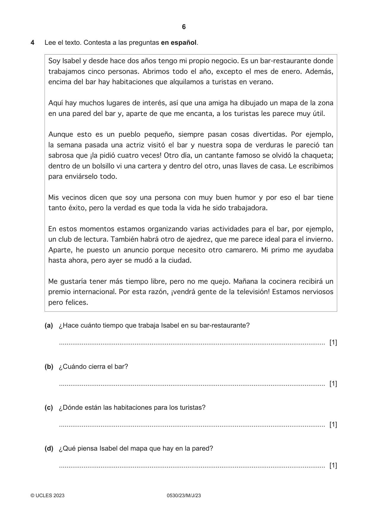 Cambridge IGCSE Spanish - Foreign Language 0530 2023 May/June Paper 2 · Variant 3 question paper, page 6 of 12