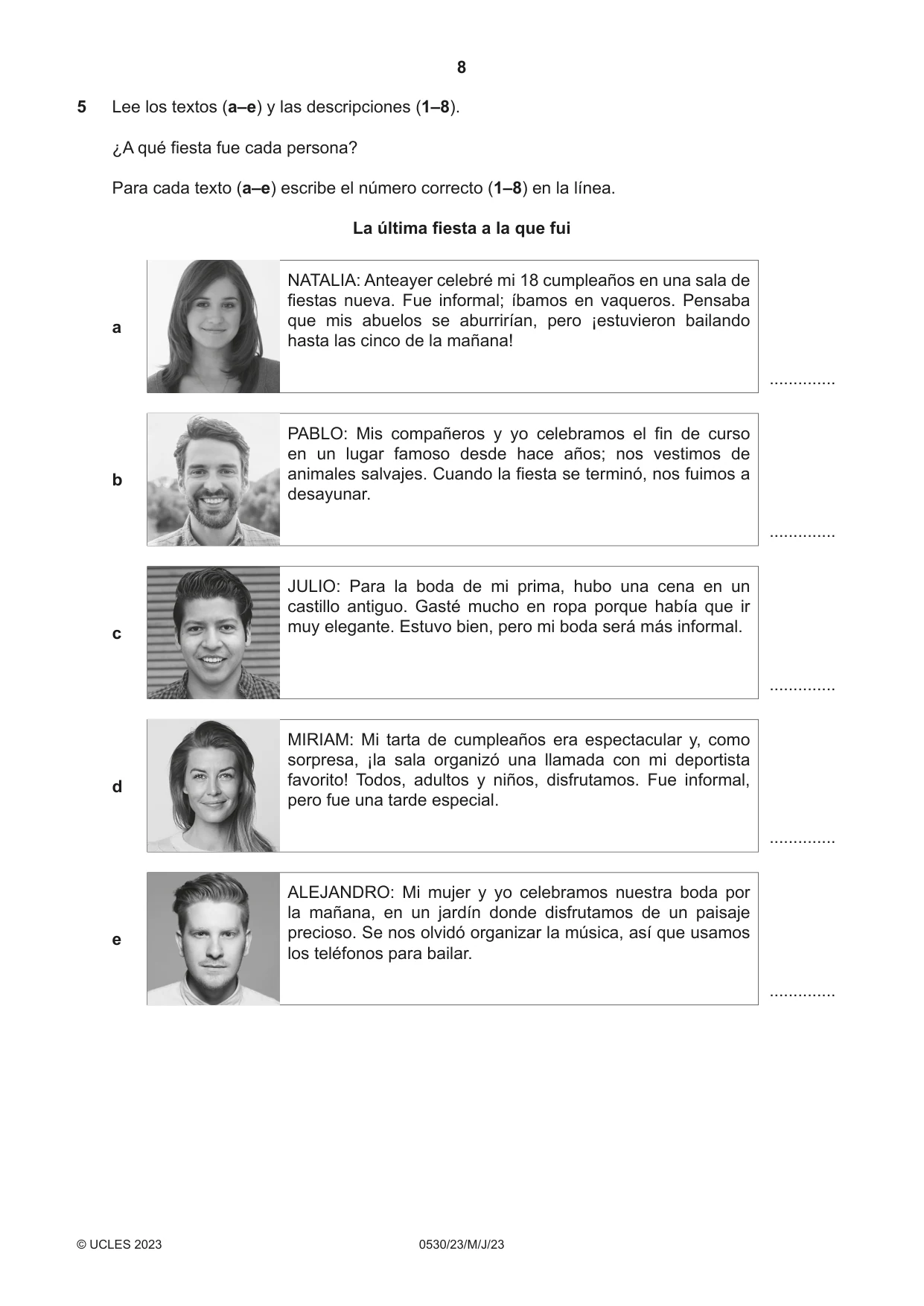 Cambridge IGCSE Spanish - Foreign Language 0530 2023 May/June Paper 2 · Variant 3 question paper, page 8 of 12