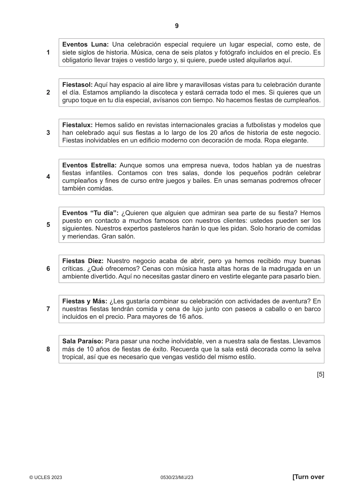 Cambridge IGCSE Spanish - Foreign Language 0530 2023 May/June Paper 2 · Variant 3 question paper, page 9 of 12