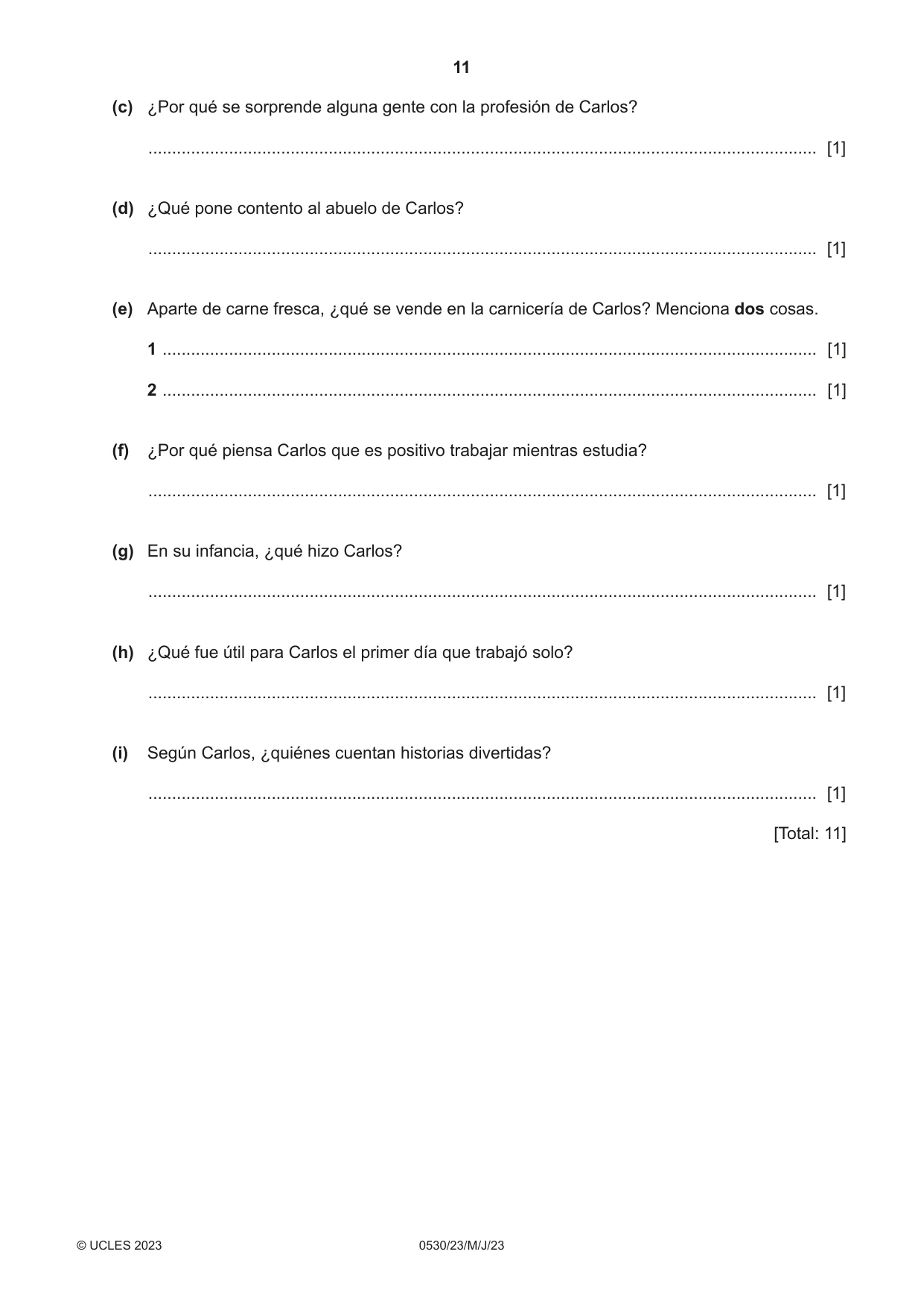 Cambridge IGCSE Spanish - Foreign Language 0530 2023 May/June Paper 2 · Variant 3 question paper, page 11 of 12