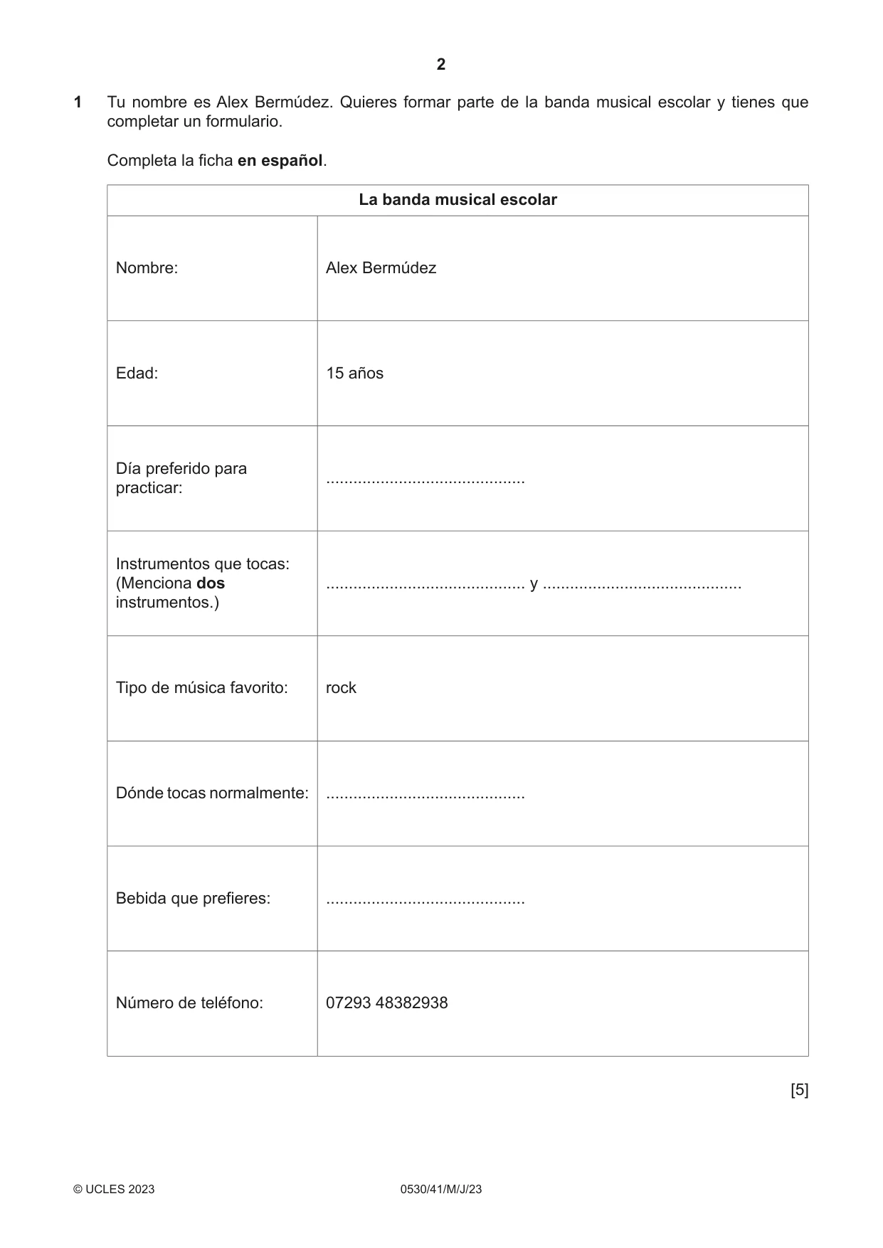 Cambridge IGCSE Spanish - Foreign Language 0530 2023 May/June Paper 4 · Variant 1 question paper, page 2 of 8