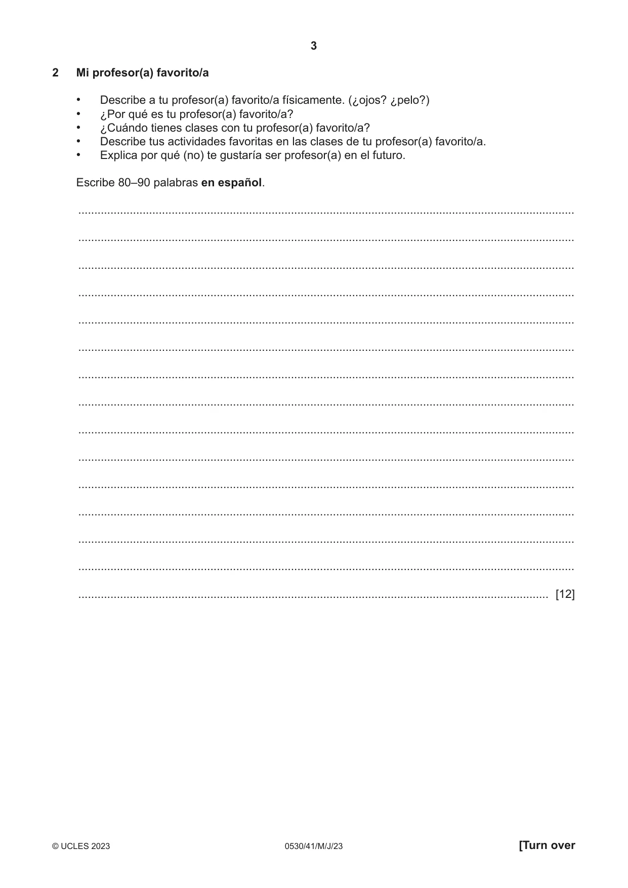 Cambridge IGCSE Spanish - Foreign Language 0530 2023 May/June Paper 4 · Variant 1 question paper, page 3 of 8