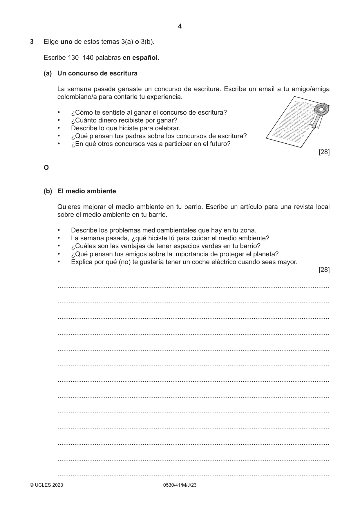 Cambridge IGCSE Spanish - Foreign Language 0530 2023 May/June Paper 4 · Variant 1 question paper, page 4 of 8