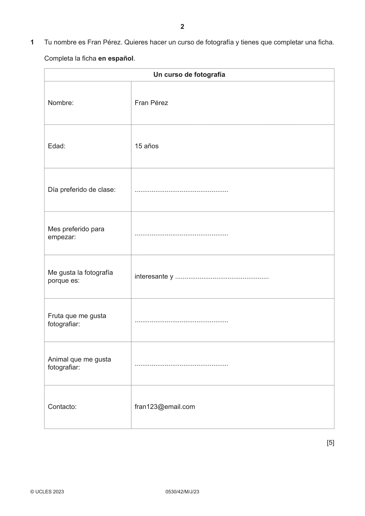 Cambridge IGCSE Spanish - Foreign Language 0530 2023 May/June Paper 4 · Variant 2 question paper, page 2 of 8